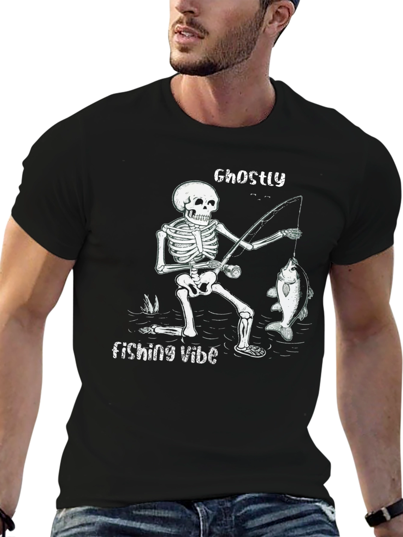 Ghostly Fishing Vibe Black T-Shirt