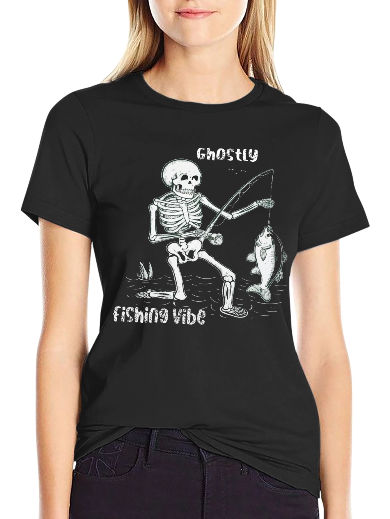 Ghostly Fishing Vibe Black T-Shirt