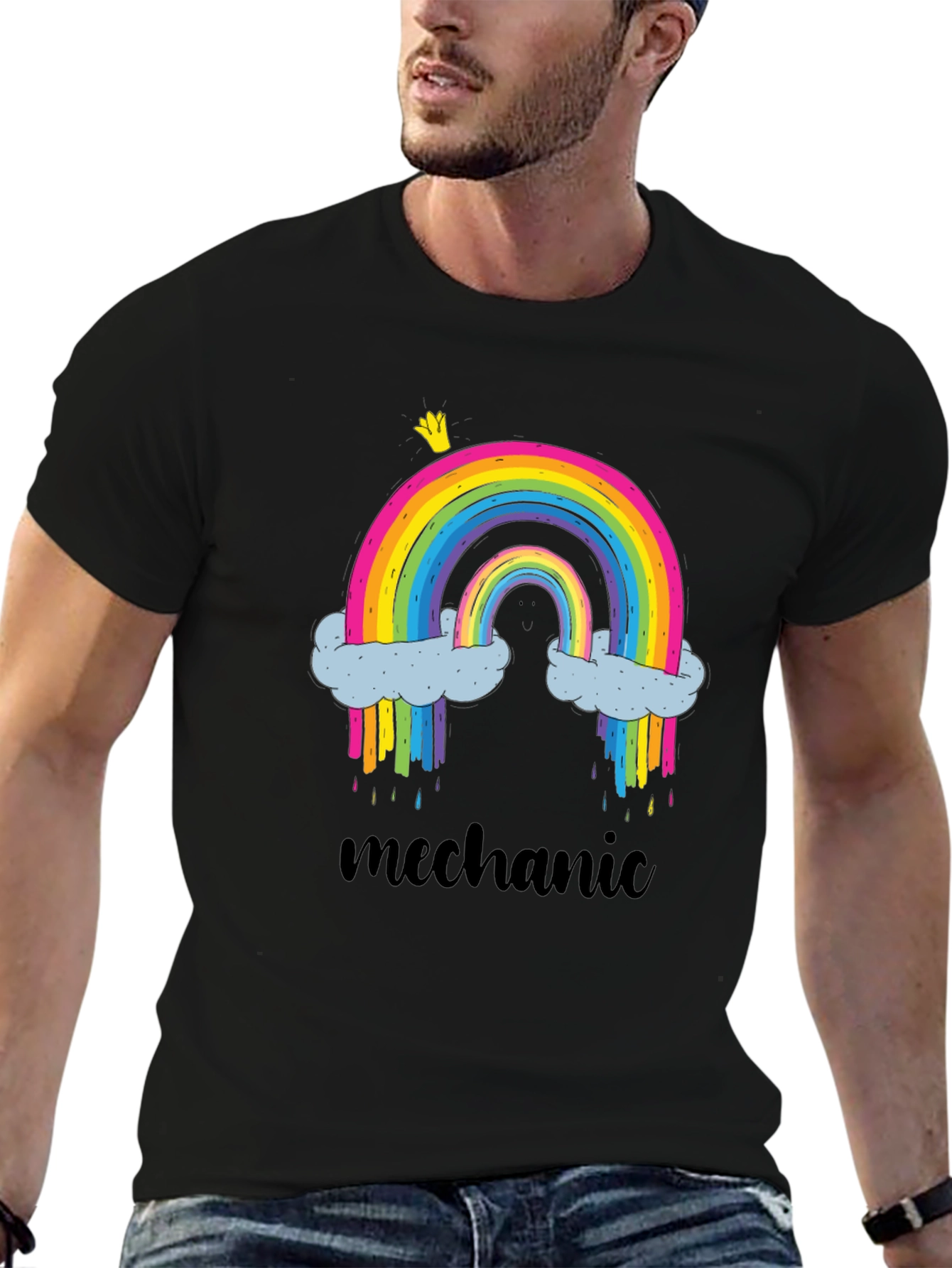 Rainbow Mechanic Graphic T-Shirt - Black