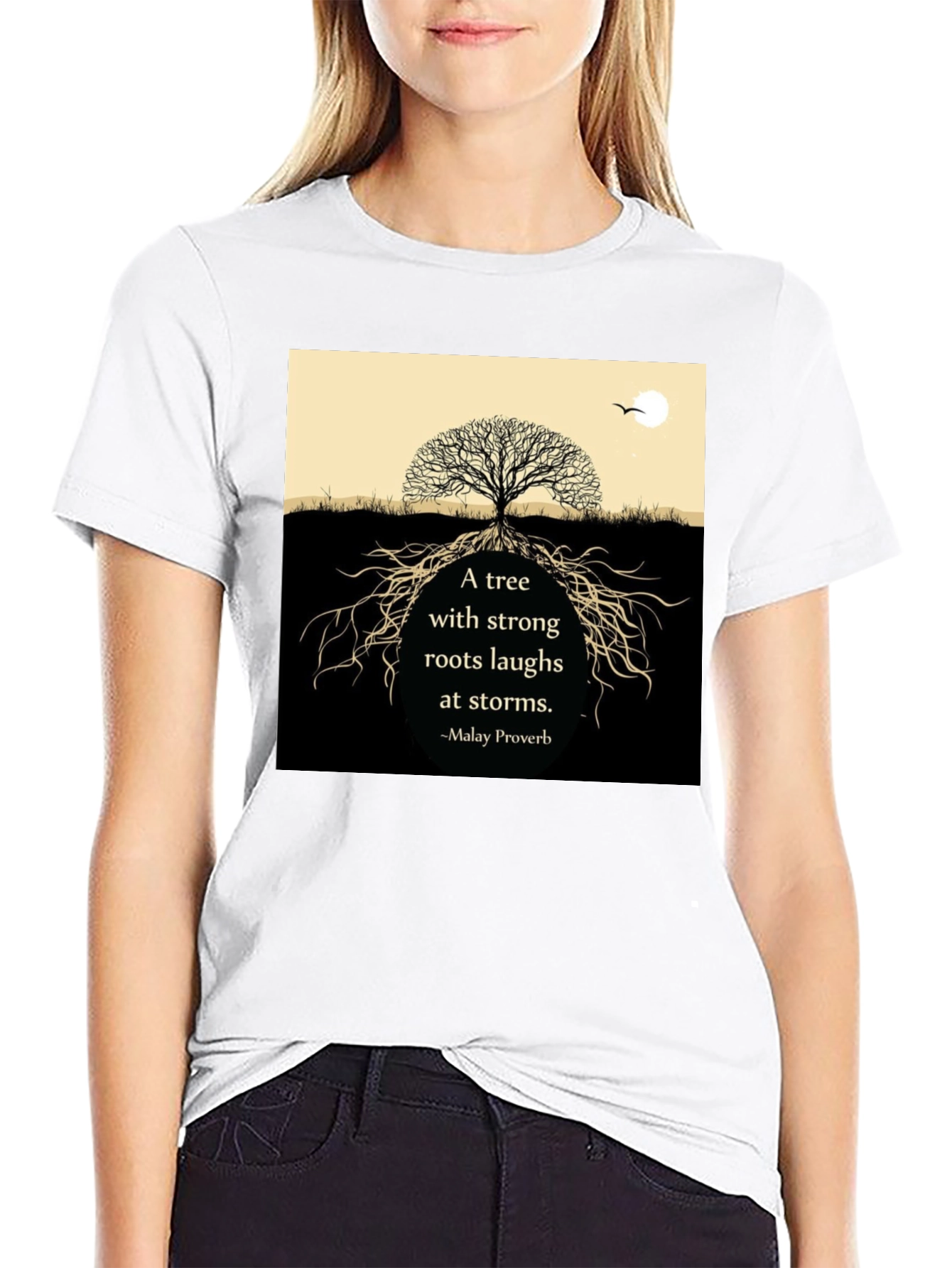 Tree Roots Laughs At Storms Black T-Shirt