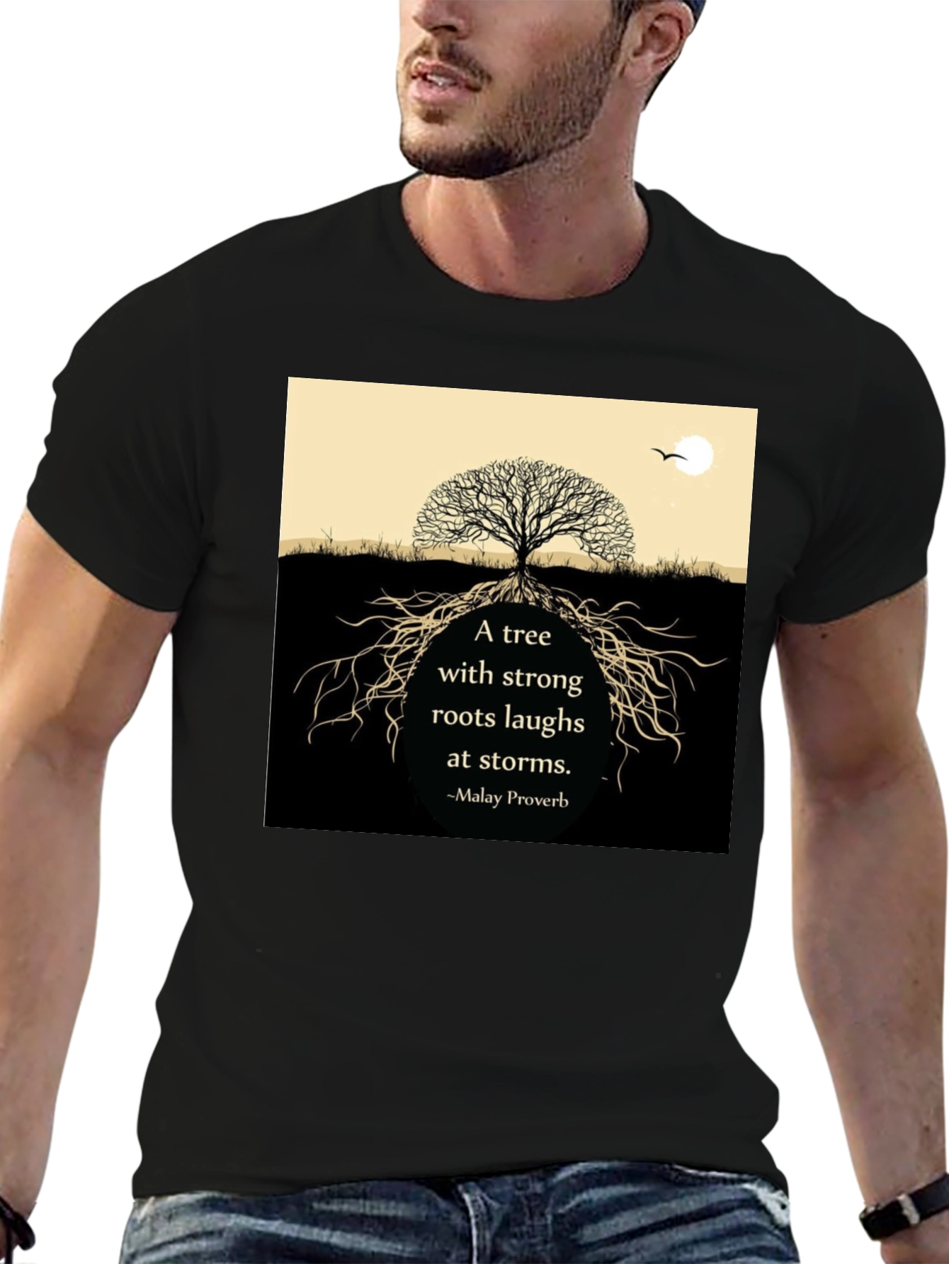 Tree Roots Laughs At Storms Black T-Shirt