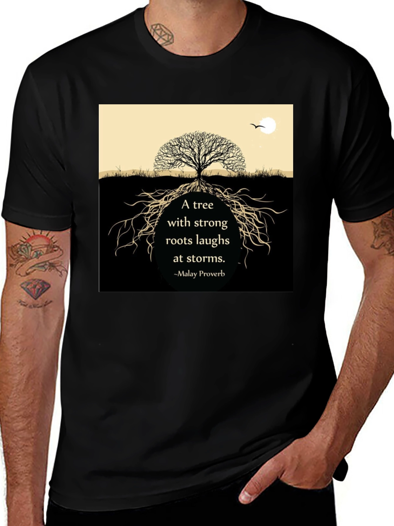 Tree Roots Laughs At Storms Black T-Shirt
