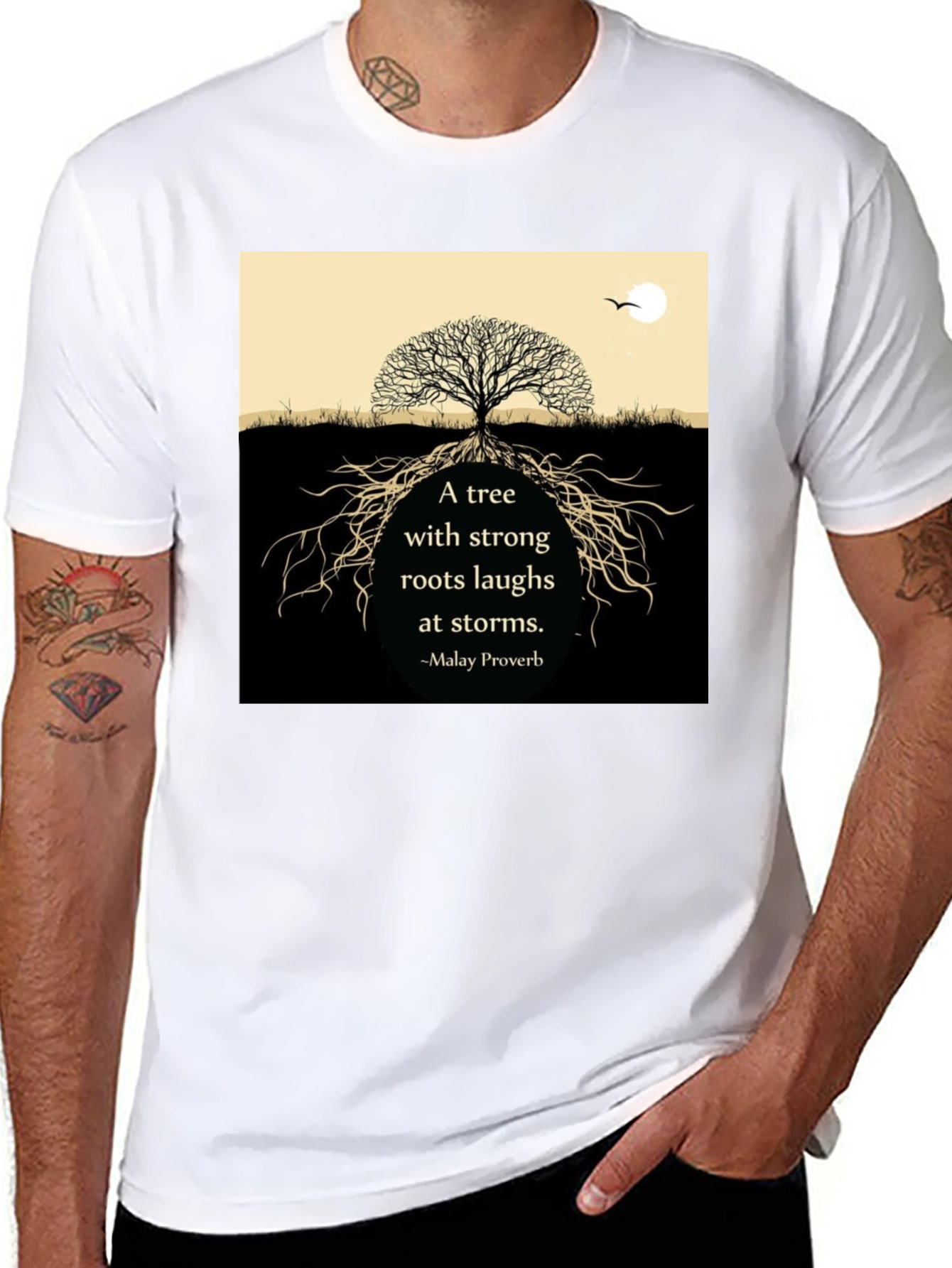 Tree Roots Laughs At Storms Black T-Shirt
