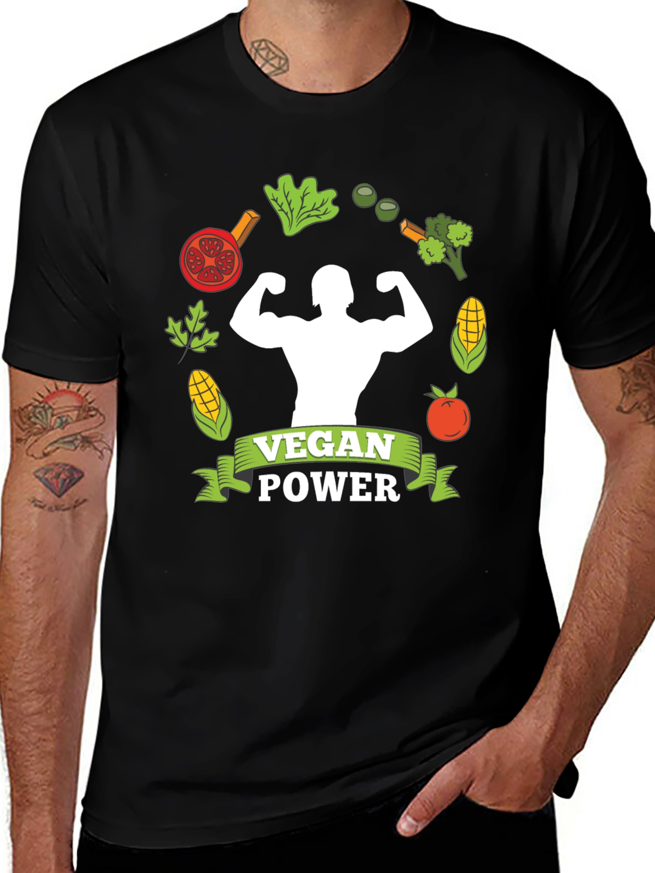 Vegan Power T-Shirt: Muscle & Plant-Based Design