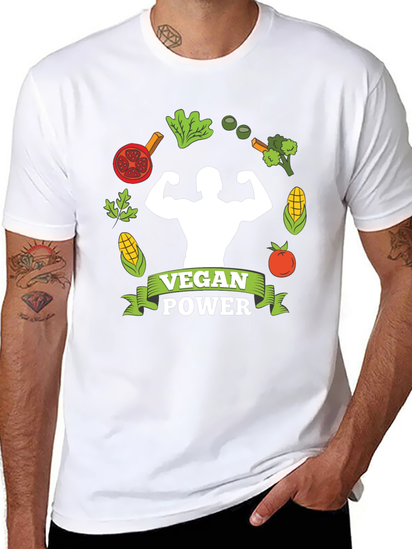 Vegan Power T-Shirt: Muscle & Plant-Based Design