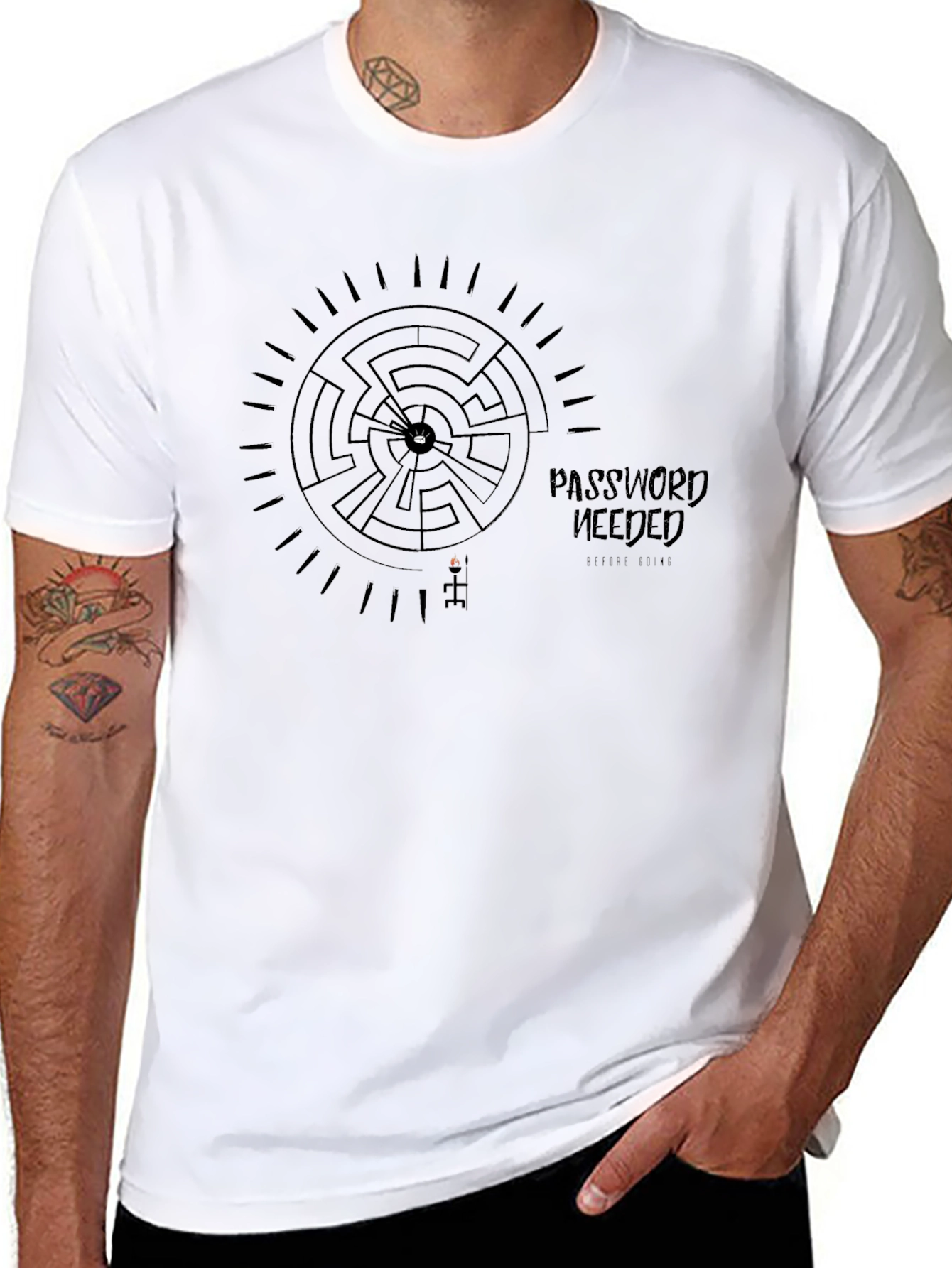 Password Needed Maze T-Shirt - Black Cotton Tee
