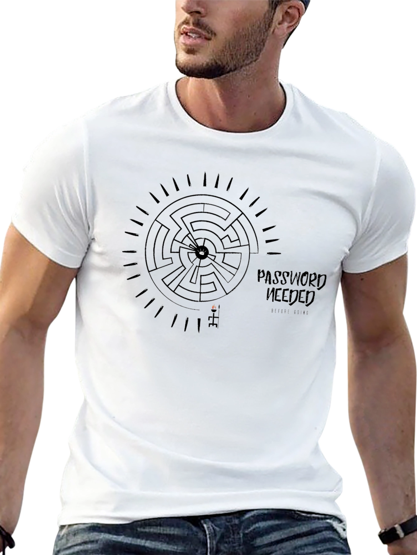 Password Needed Maze T-Shirt - Black Cotton Tee