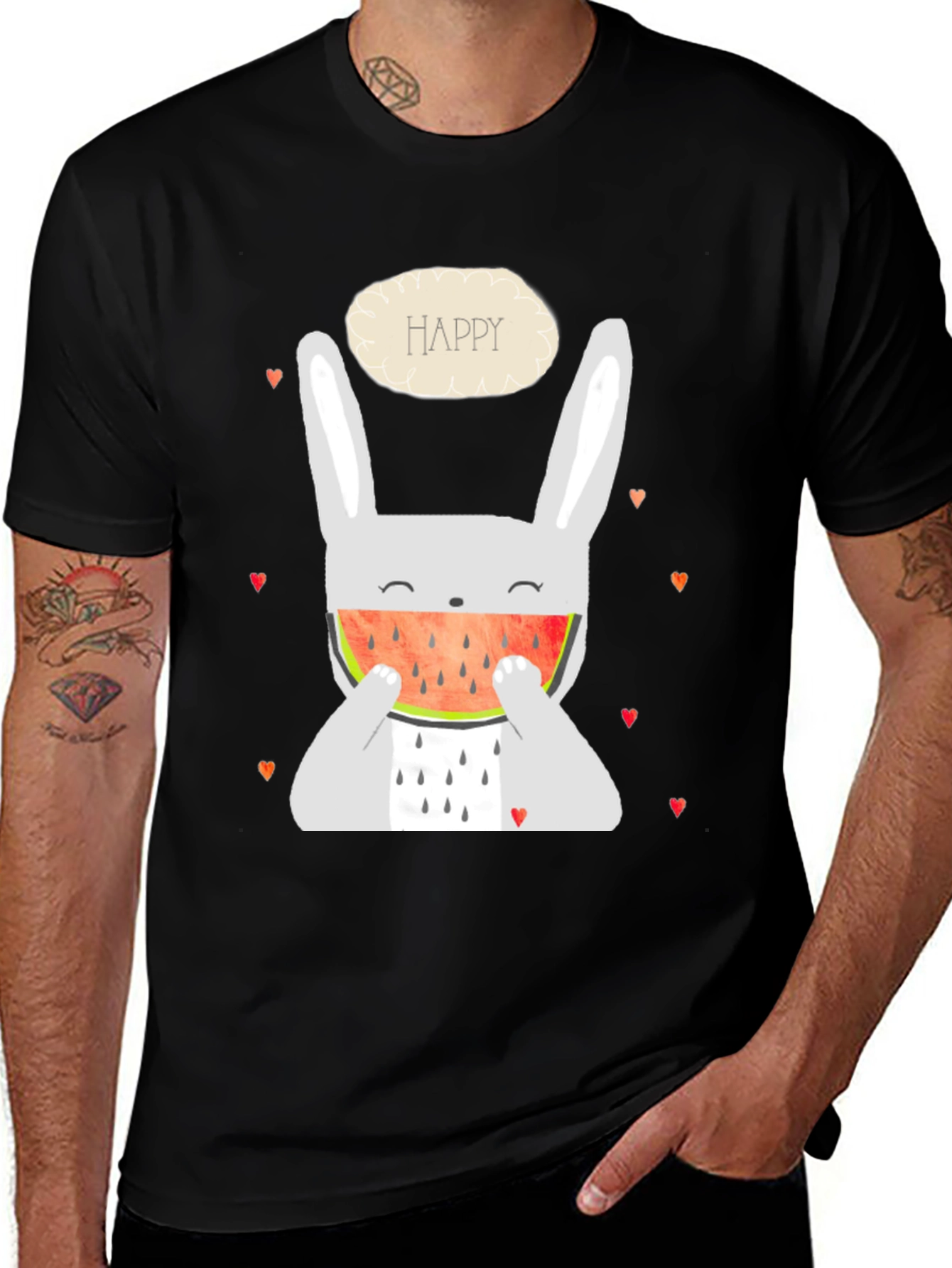 Happy Bunny Watermelon Graphic Tee - Black