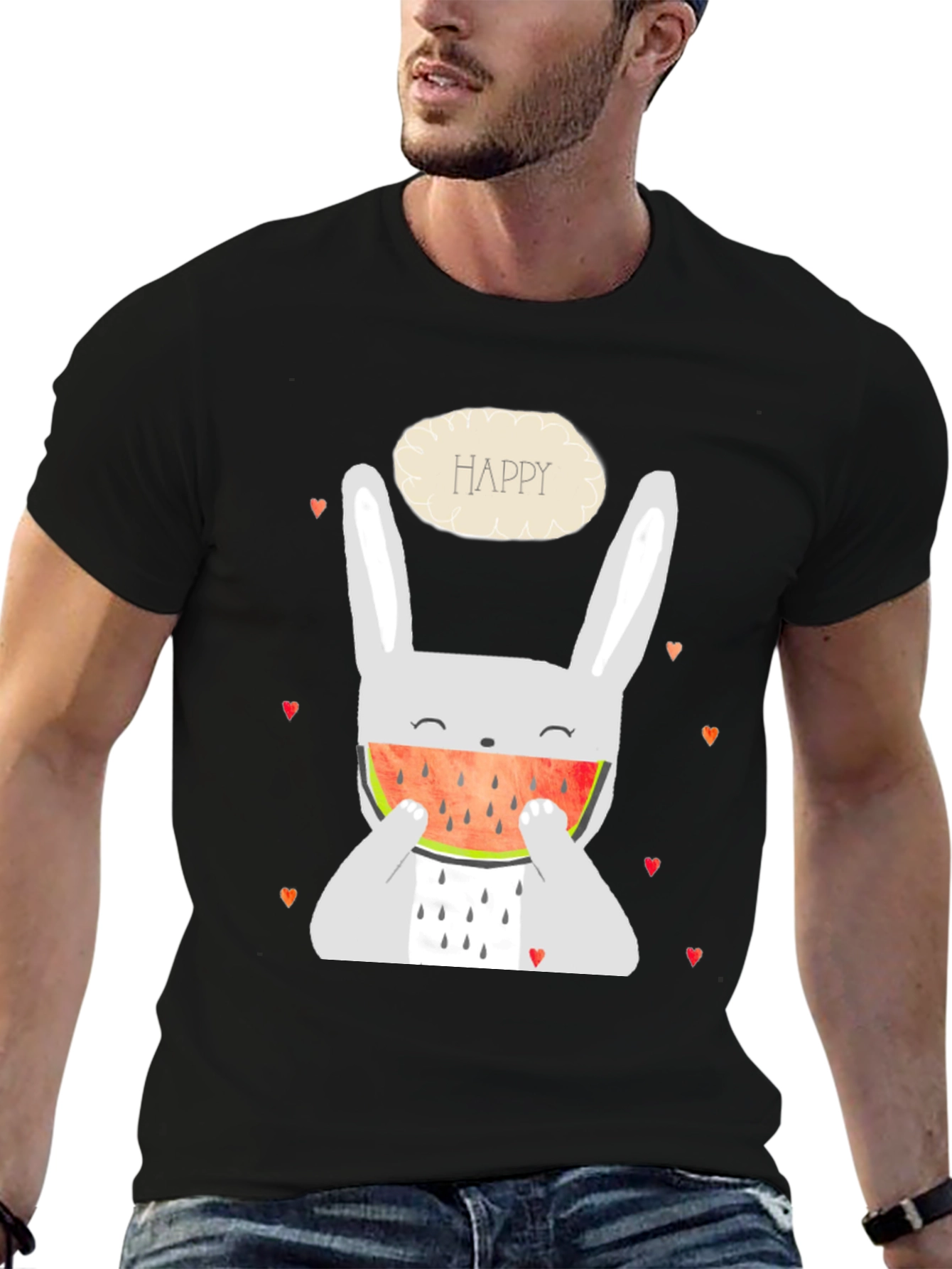 Happy Bunny Watermelon Graphic Tee - Black