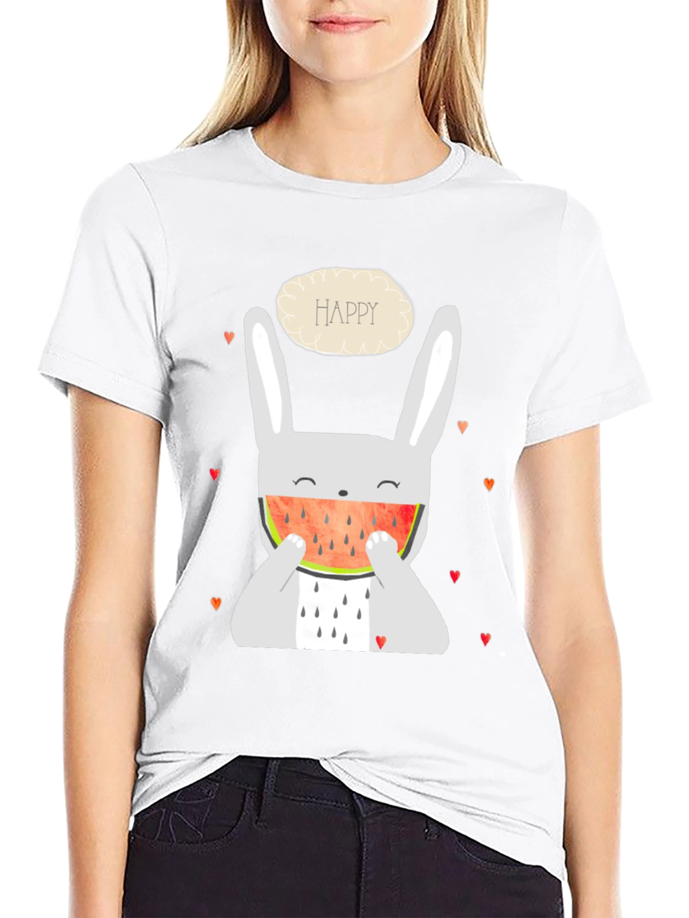 Happy Bunny Watermelon Graphic Tee - Black