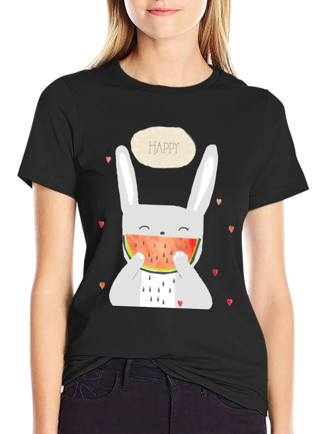 Happy Bunny Watermelon Graphic Tee - Black