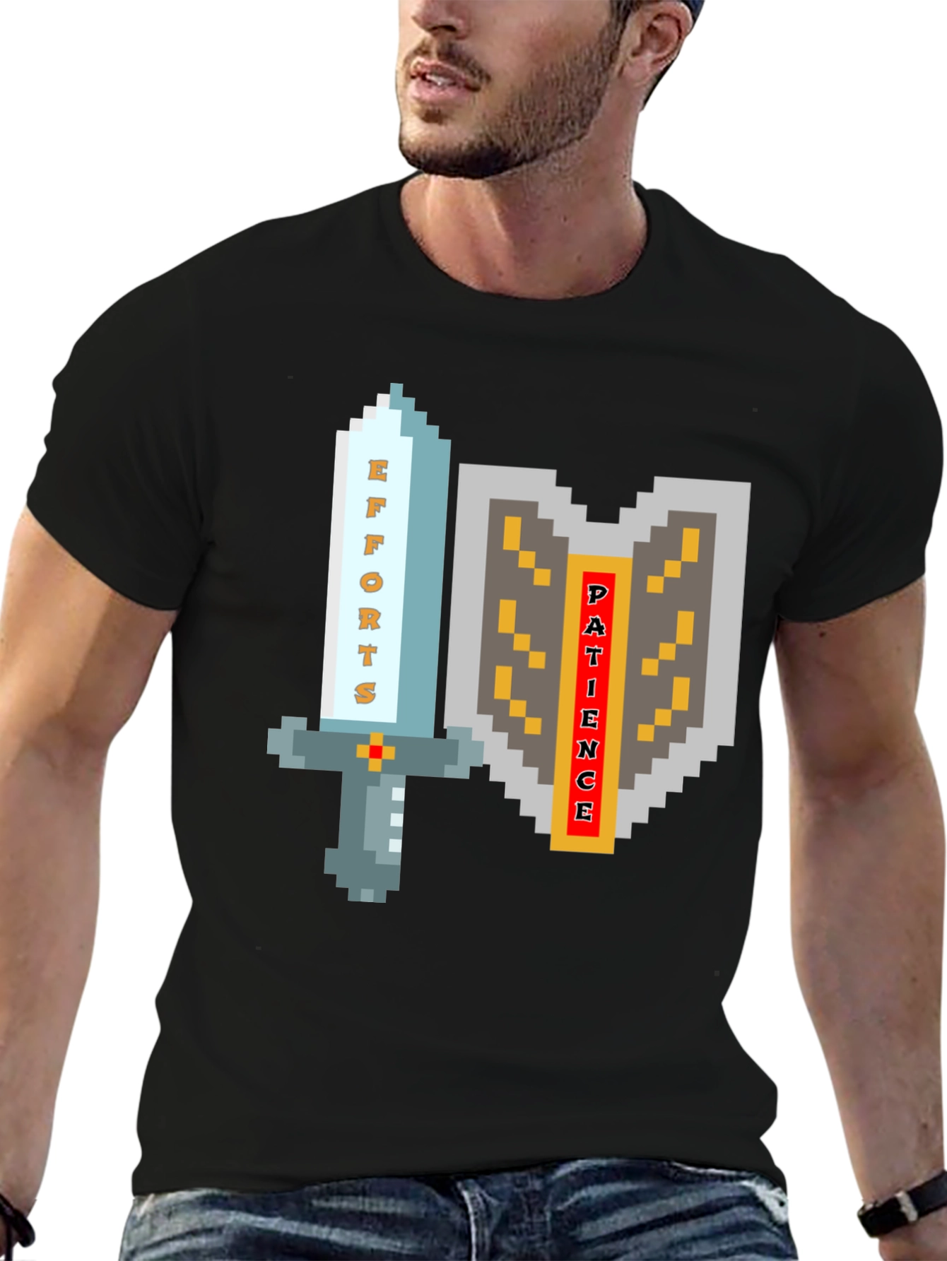 Pixel Art Sword & Shield Mens Black T-Shirt