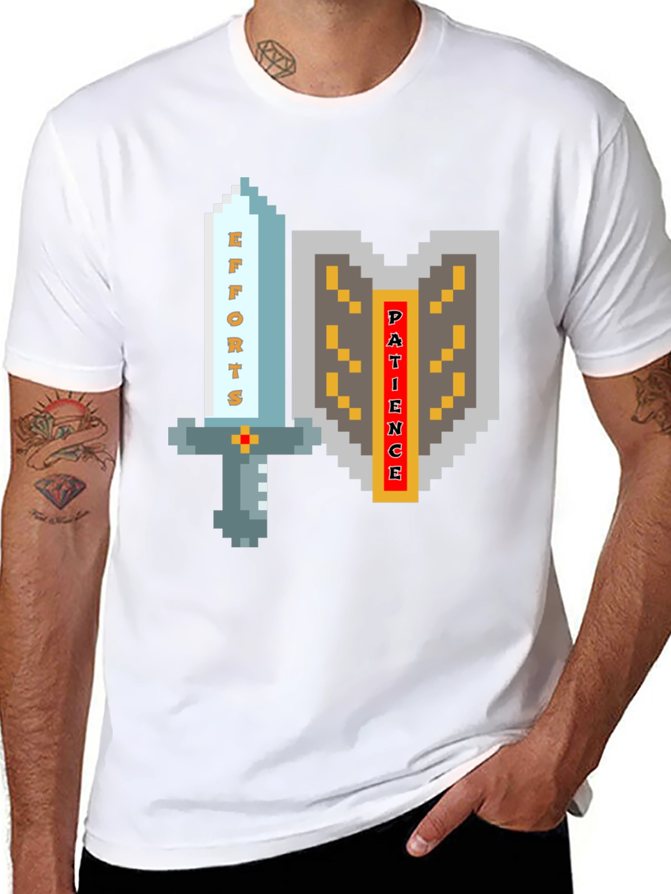 Pixel Art Sword & Shield Mens Black T-Shirt