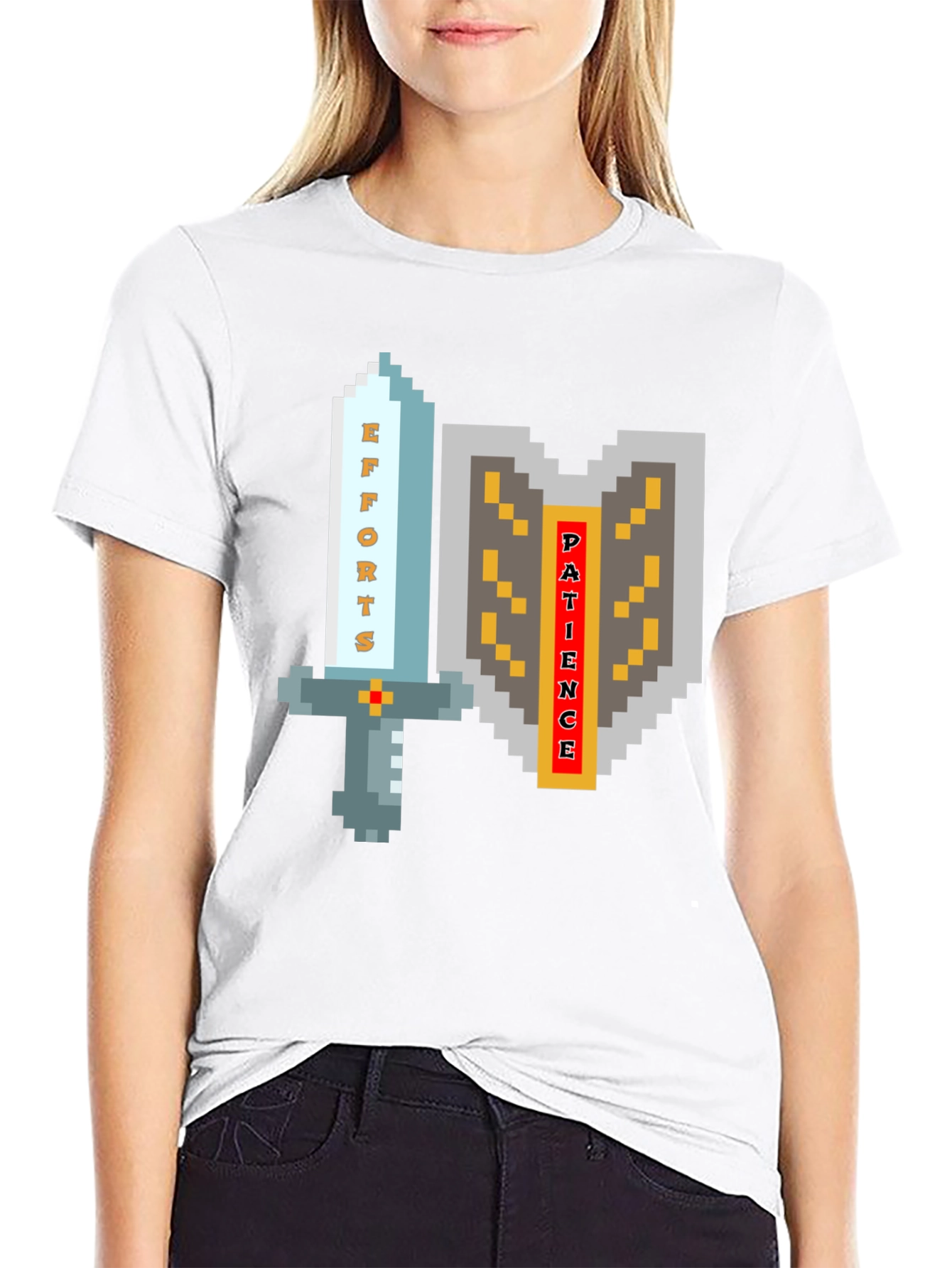 Pixel Art Sword & Shield Mens Black T-Shirt