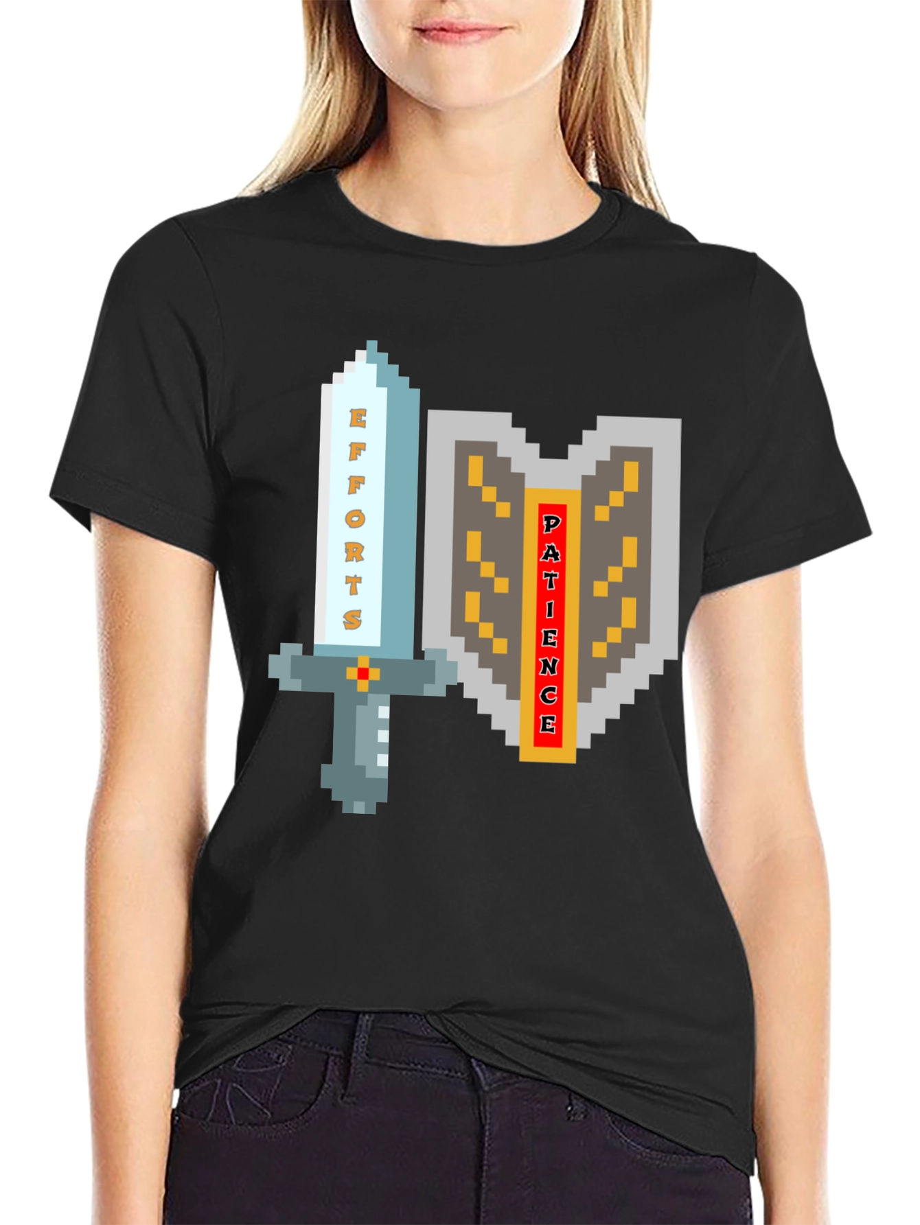 Pixel Art Sword & Shield Mens Black T-Shirt