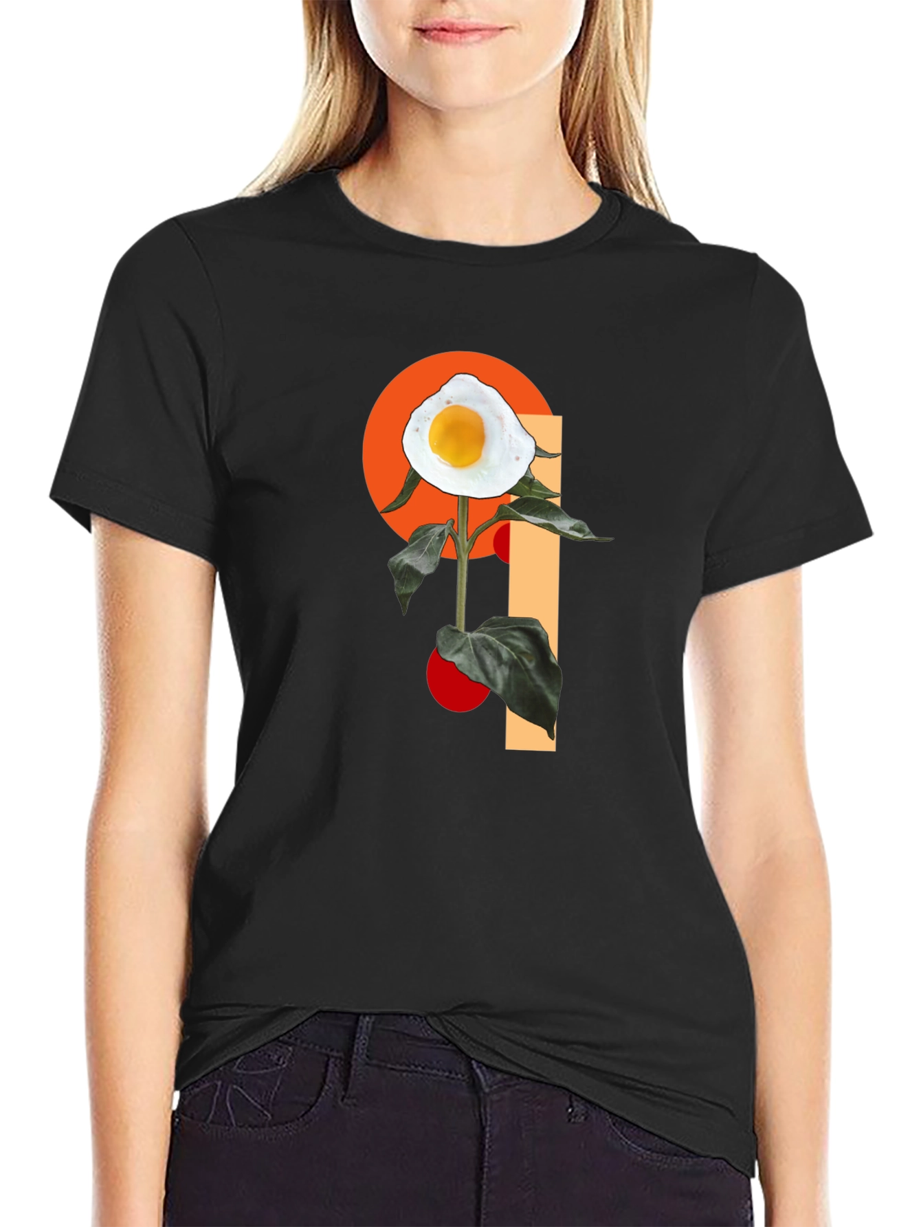 Egg Flower Graphic T-Shirt - Black