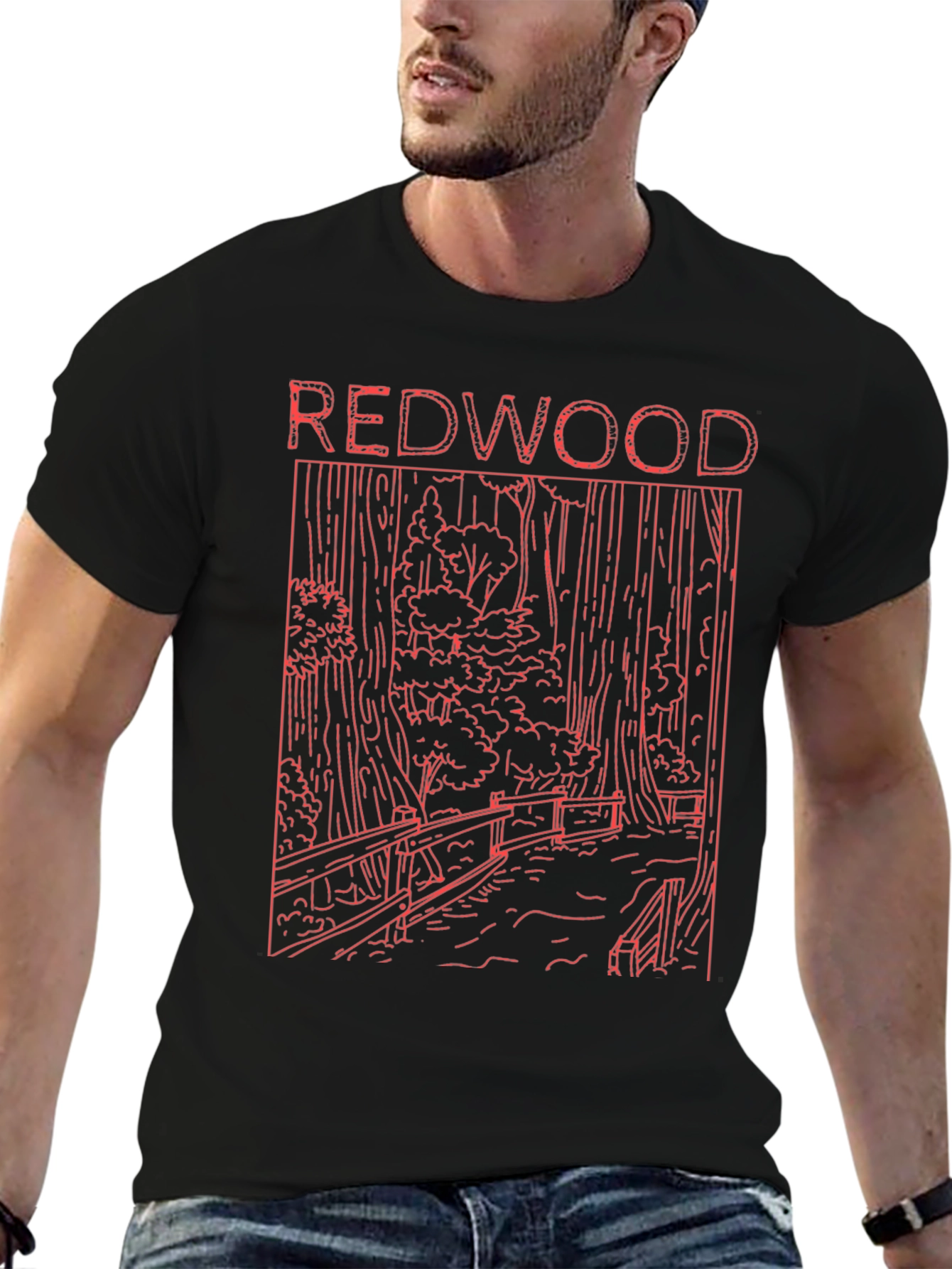 Redwood Forest Graphic Print Black T-Shirt