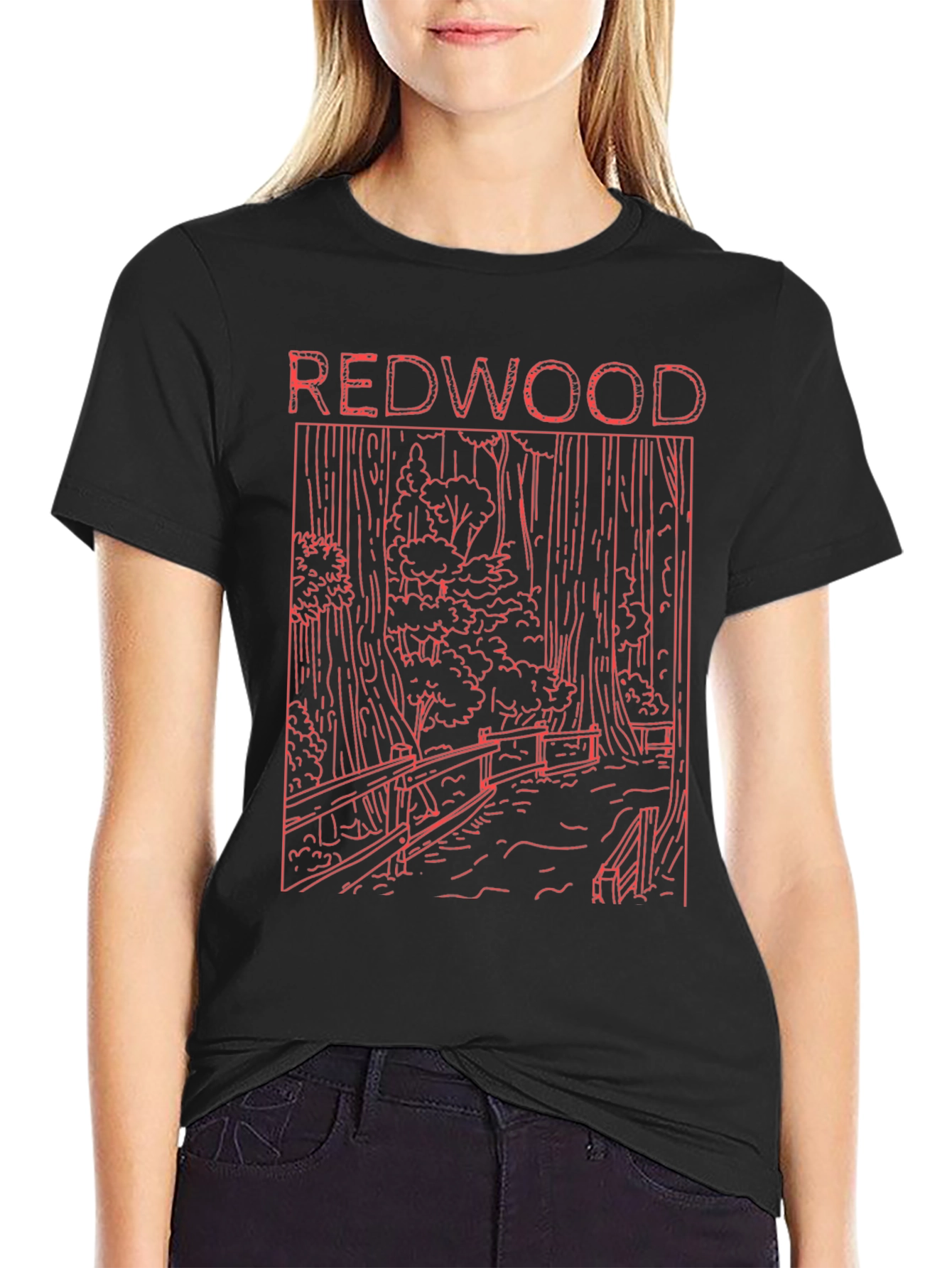 Redwood Forest Graphic Print Black T-Shirt