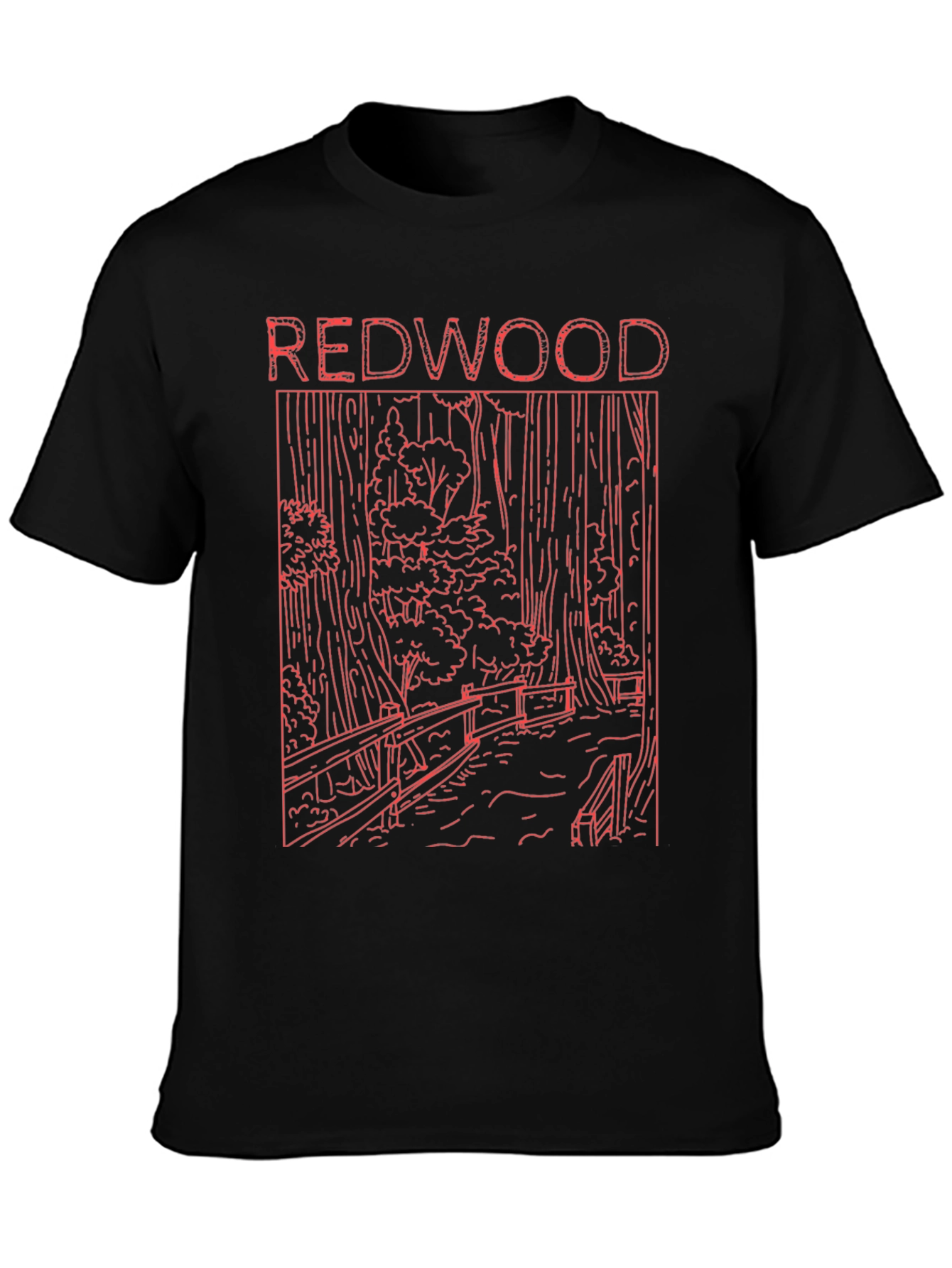Redwood Forest Graphic Print Black T-Shirt