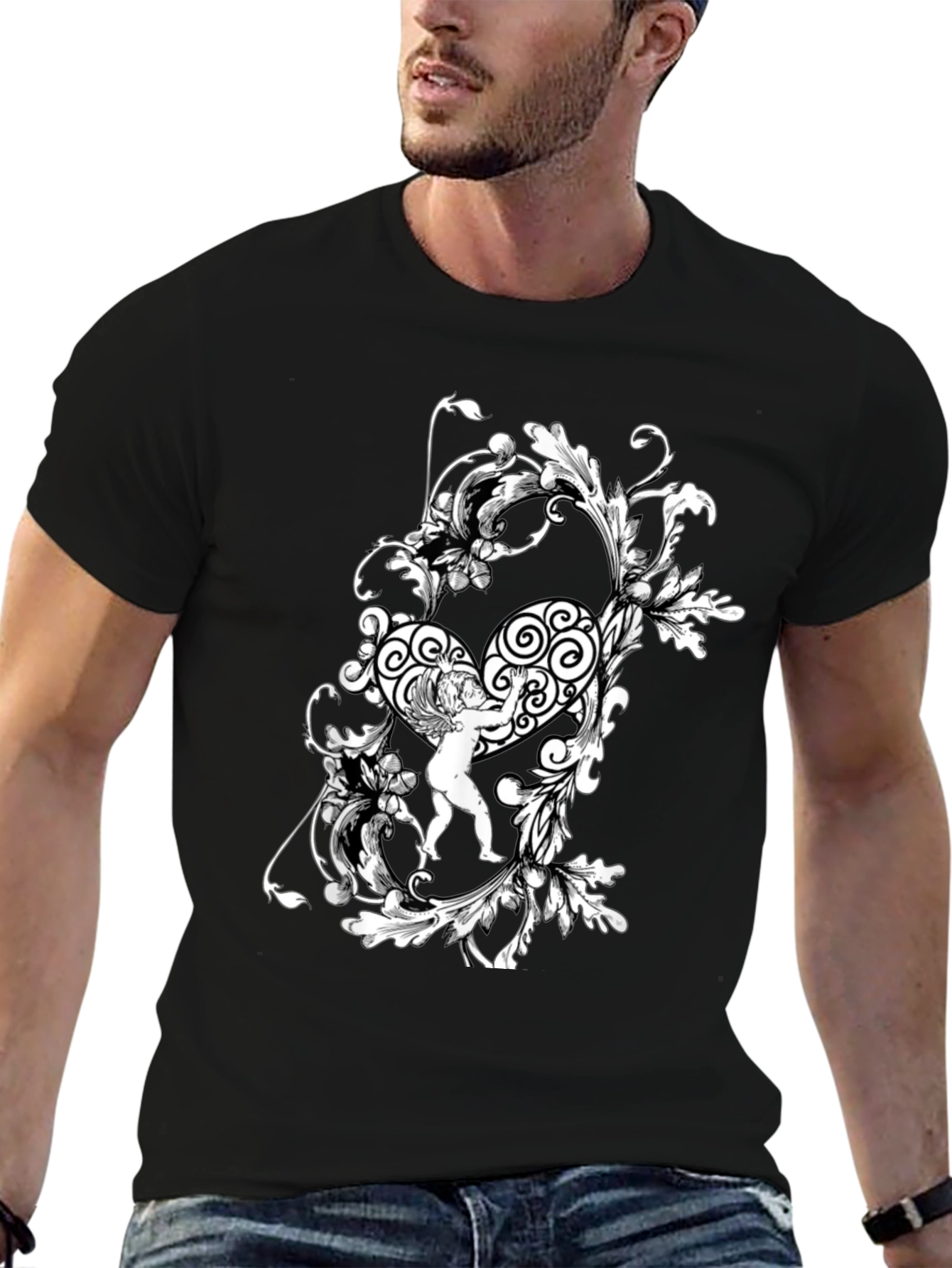 Ornate Angel Graphic Tee - Stylish Black T-Shirt