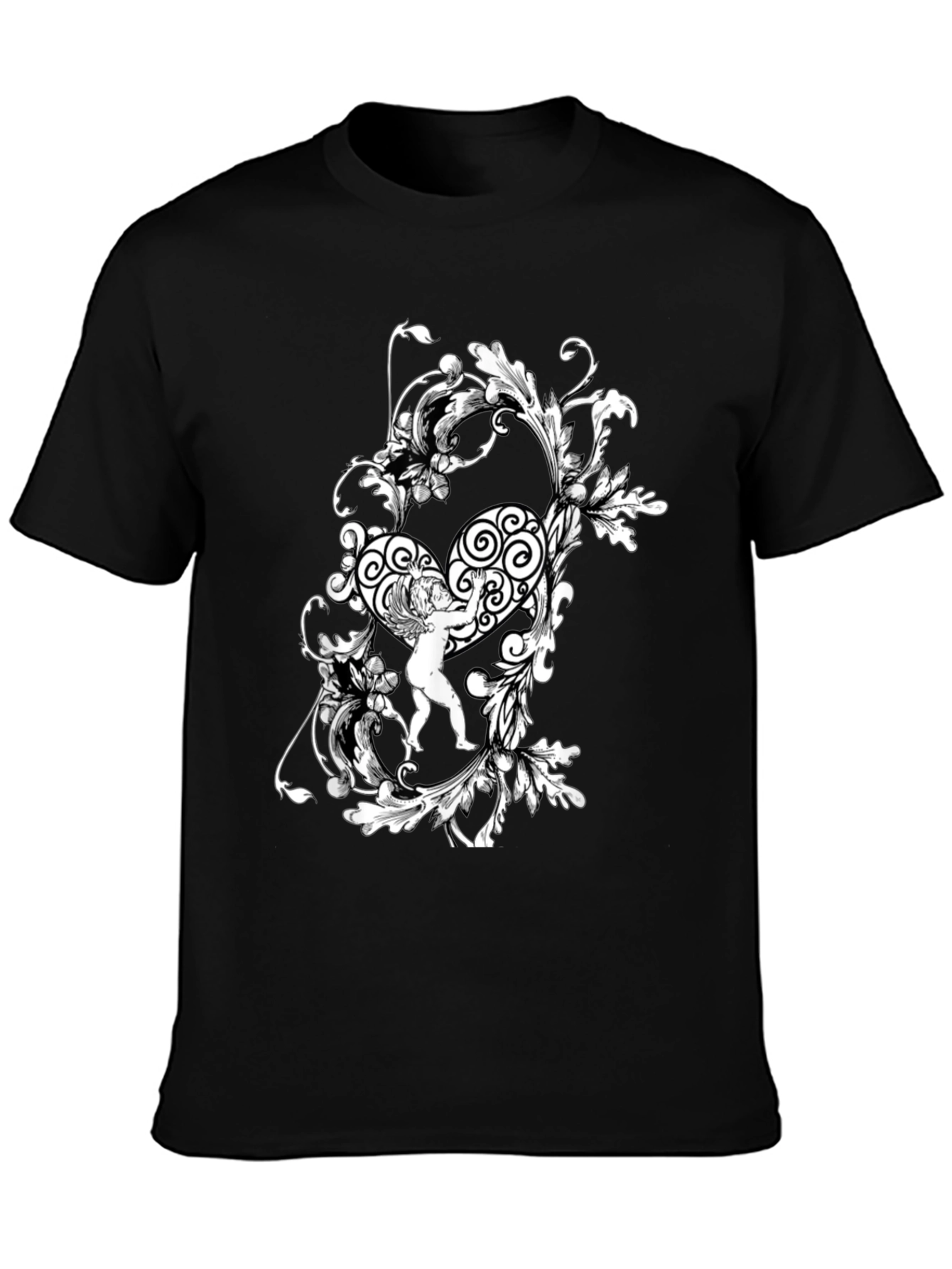 Ornate Angel Graphic Tee - Stylish Black T-Shirt