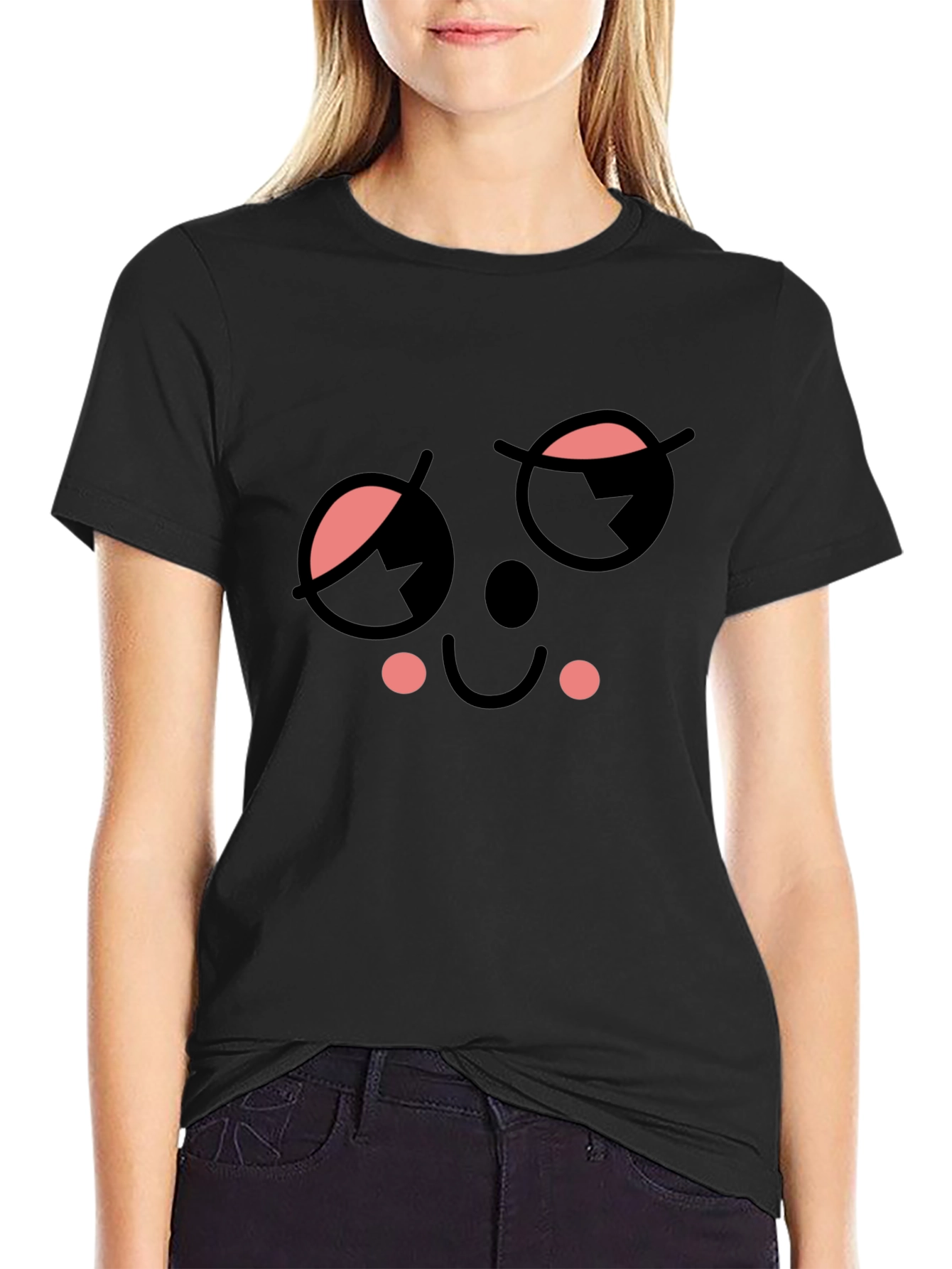 Whimsical Wink Face Black Tee