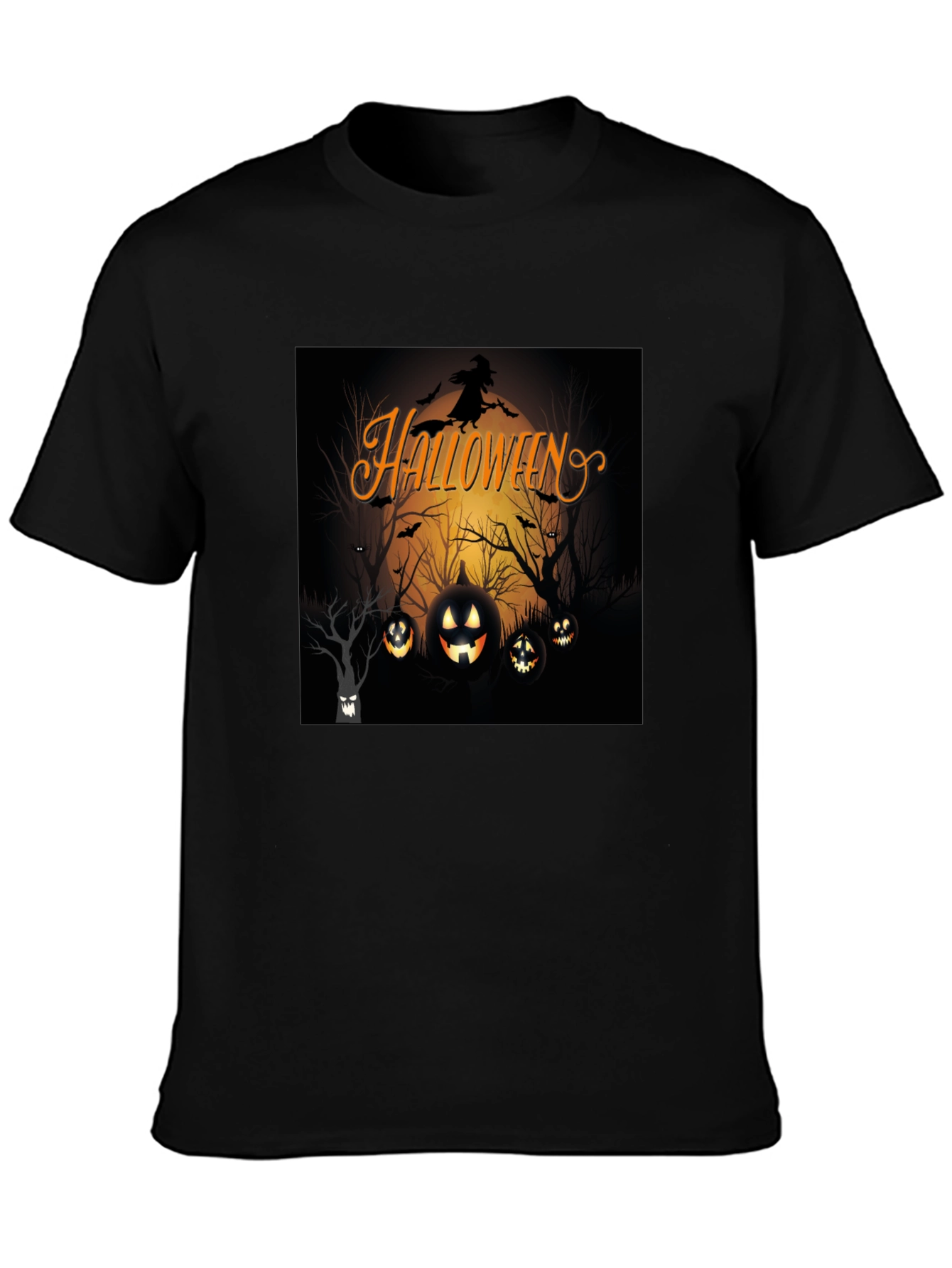 Halloween Witch and Pumpkins Black T-Shirt