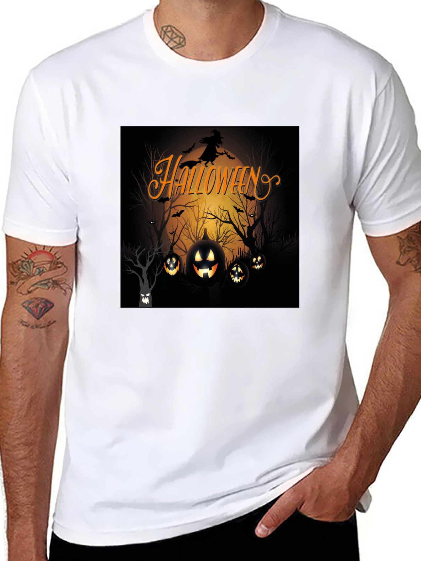 Halloween Witch and Pumpkins Black T-Shirt