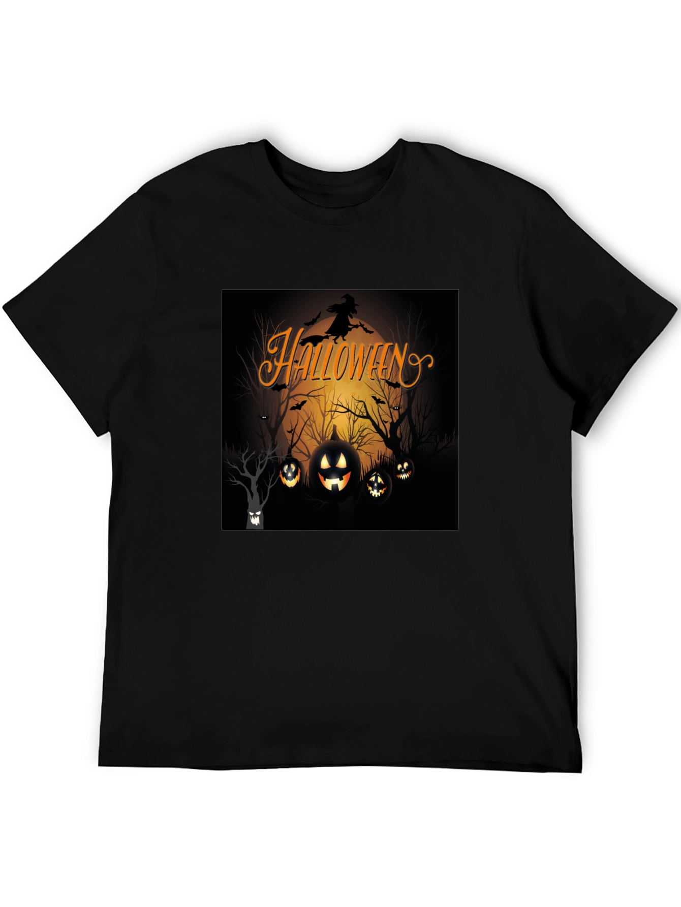 Halloween Witch and Pumpkins Black T-Shirt