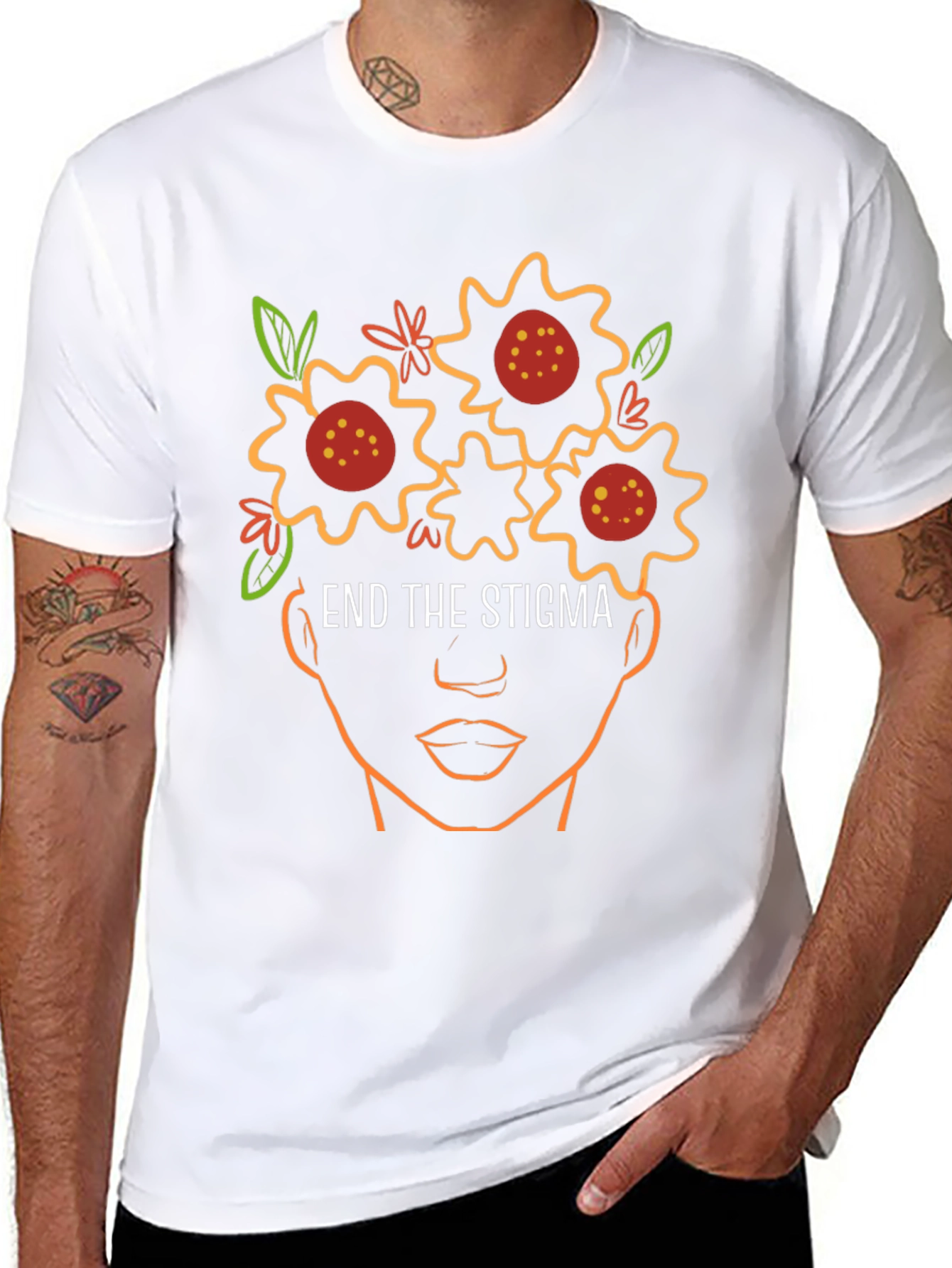 End The Stigma Floral Outline T-Shirt