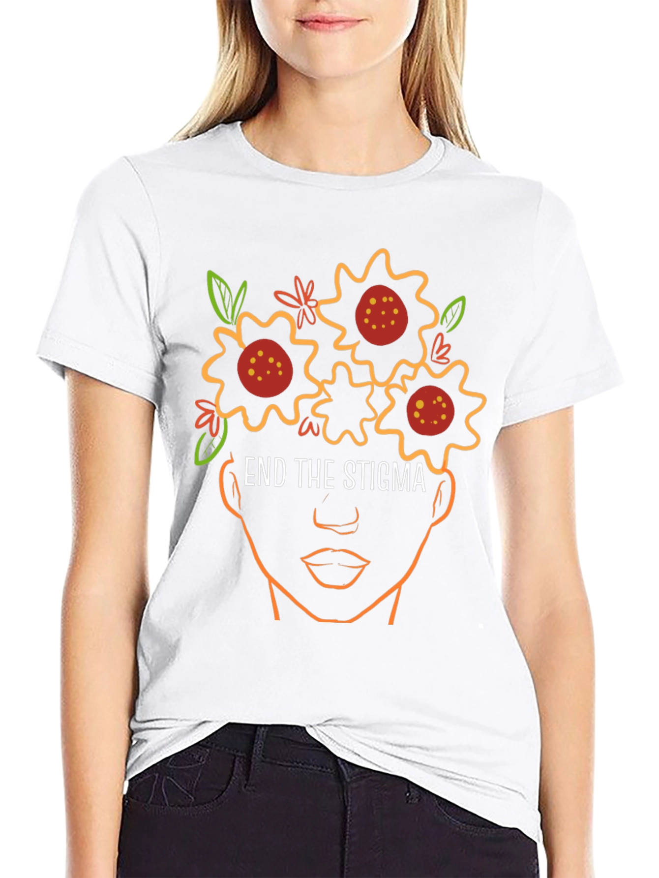 End The Stigma Floral Outline T-Shirt