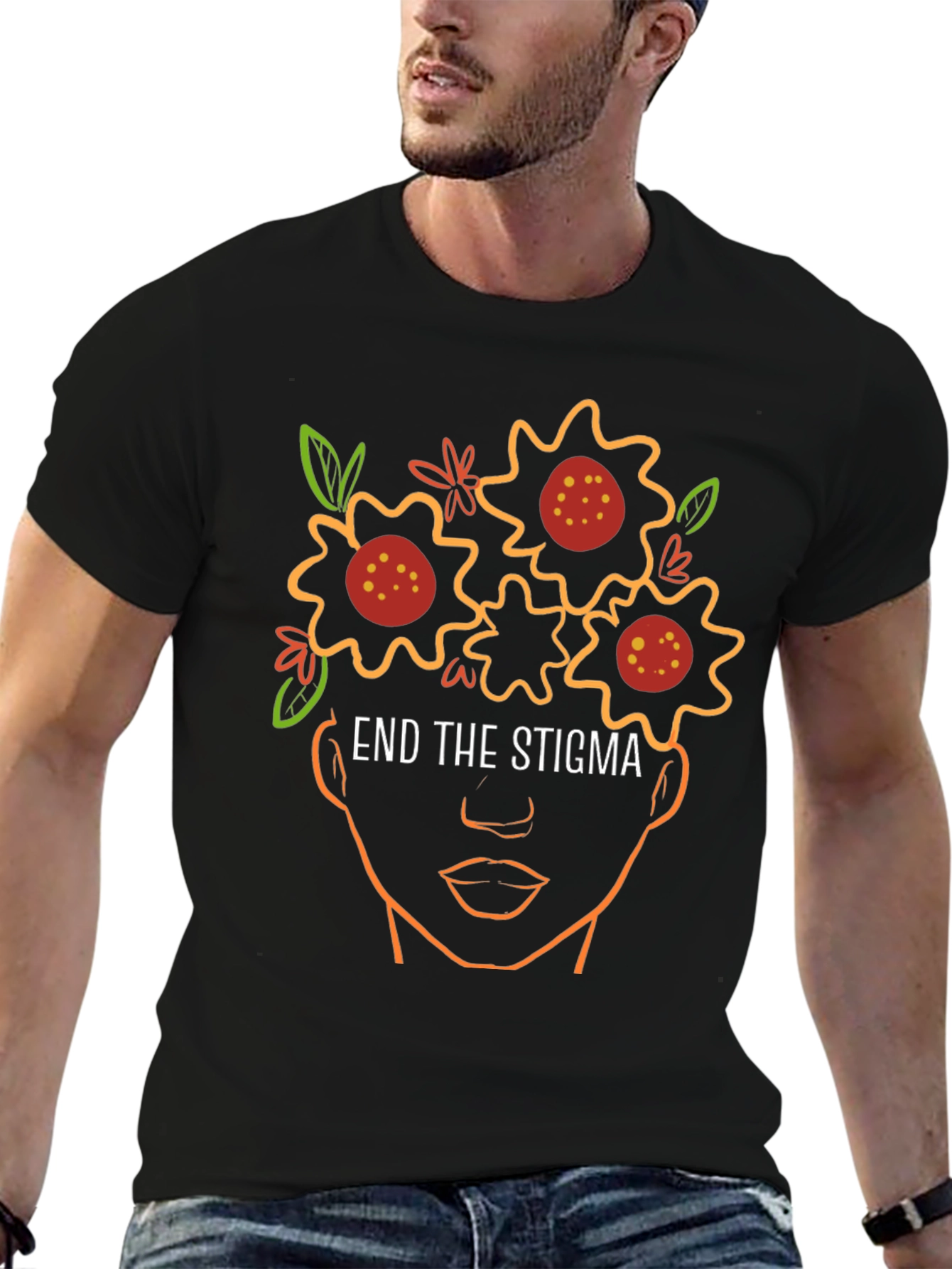 End The Stigma Floral Outline T-Shirt