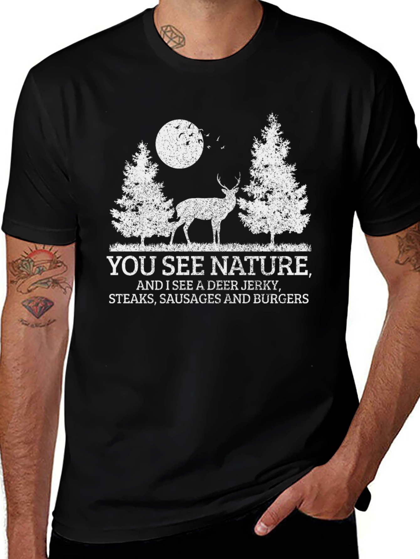 Funny Hunting T-Shirt - Deer Jerky Steaks Sausages Burgers