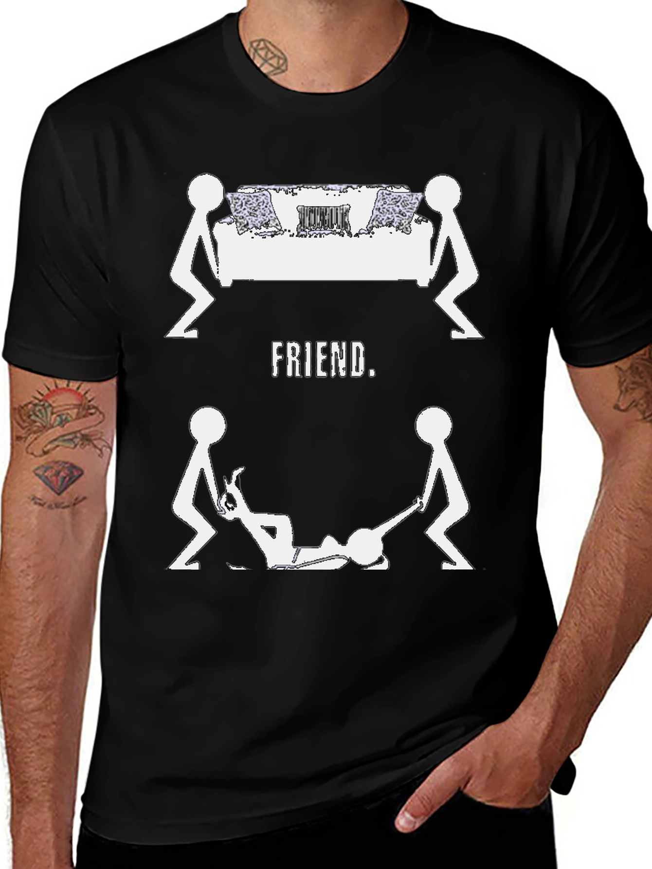 Funny FRIEND. Graphic Tee - Black Cotton