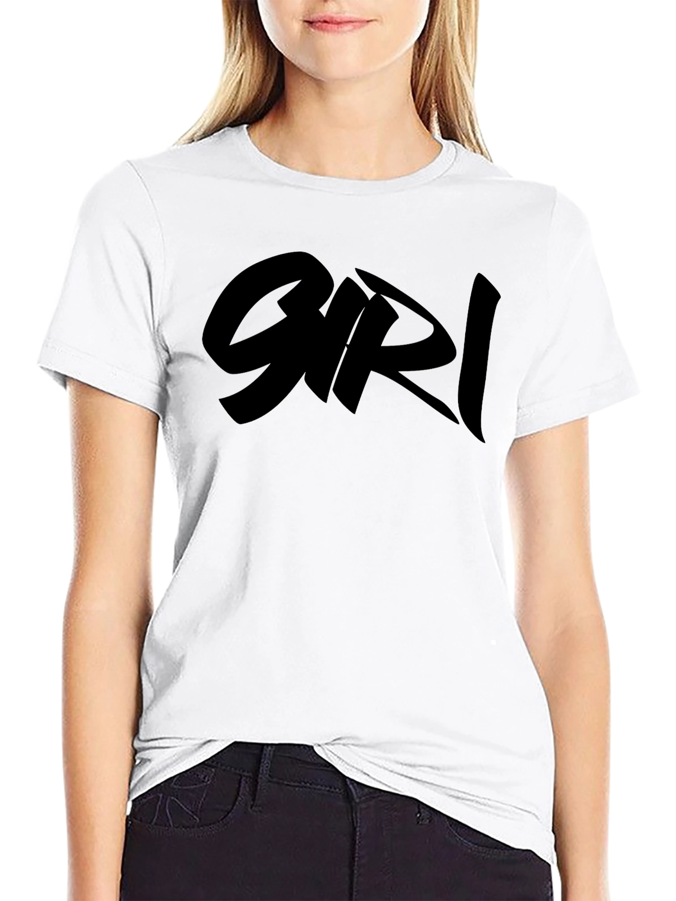 Black Graphic Tee Shirt with Bold Girl Text
