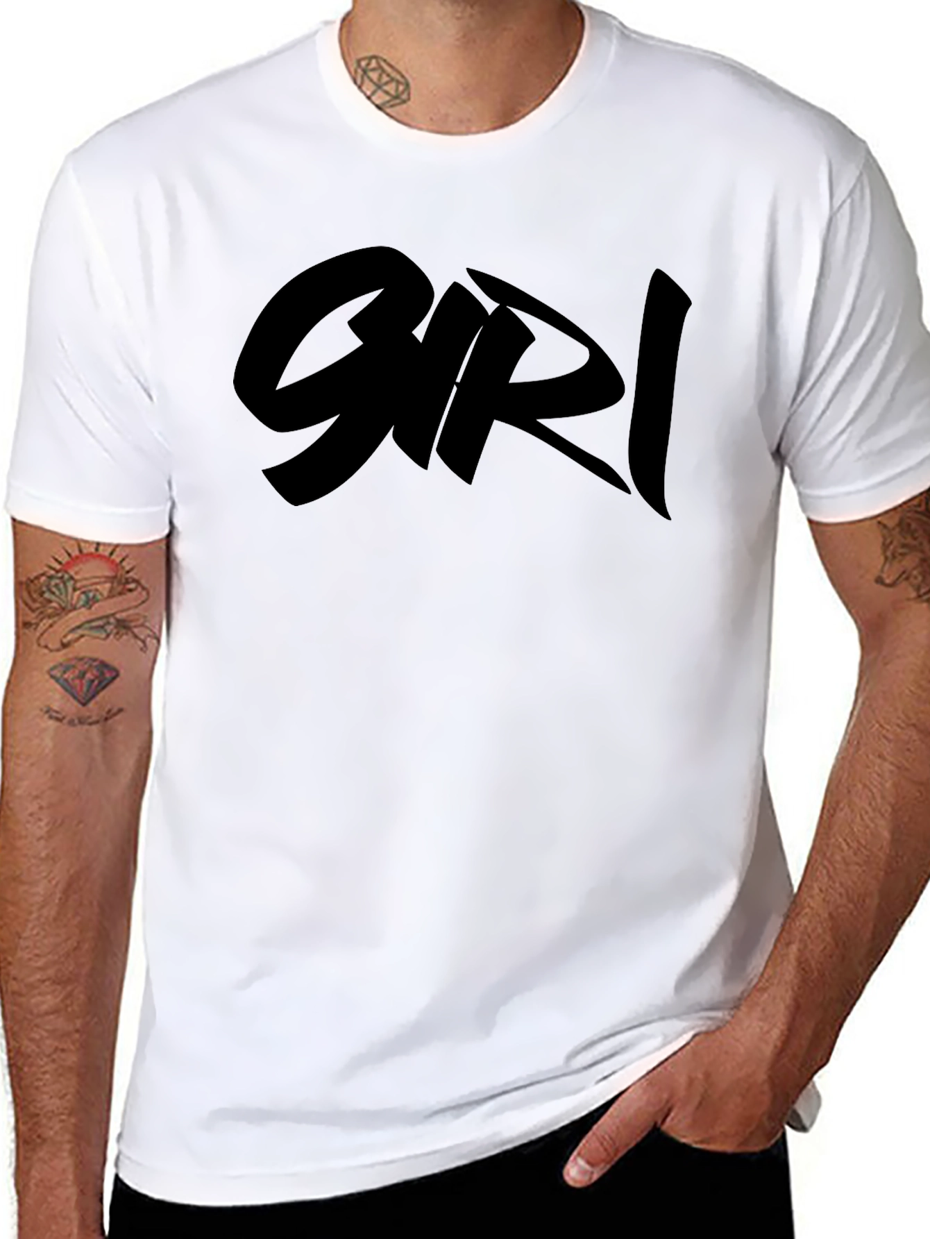 Black Graphic Tee Shirt with Bold Girl Text