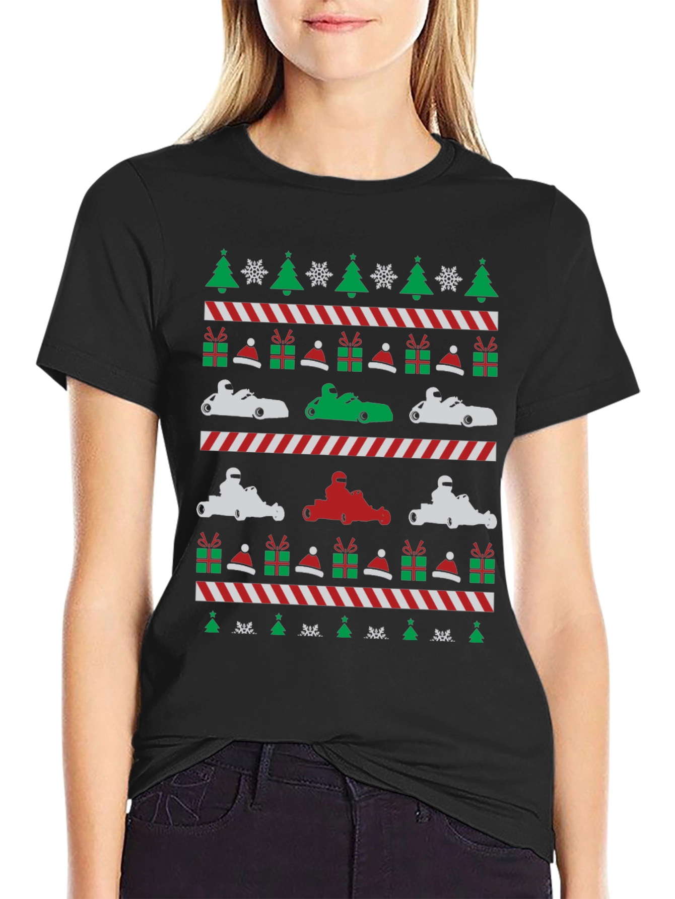 Kart Racing Christmas Pattern T-Shirt