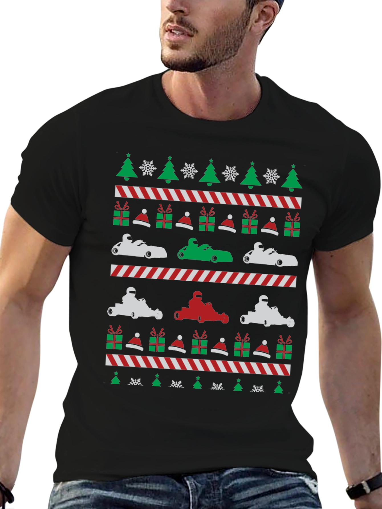 Kart Racing Christmas Pattern T-Shirt