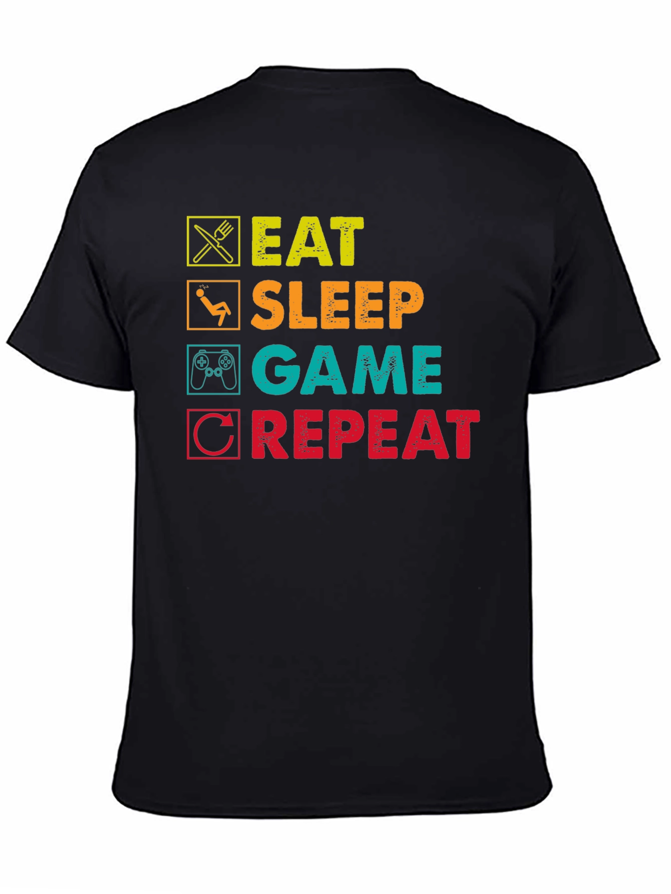 Eat Sleep Game Repeat Graphic T-Shirt - Black