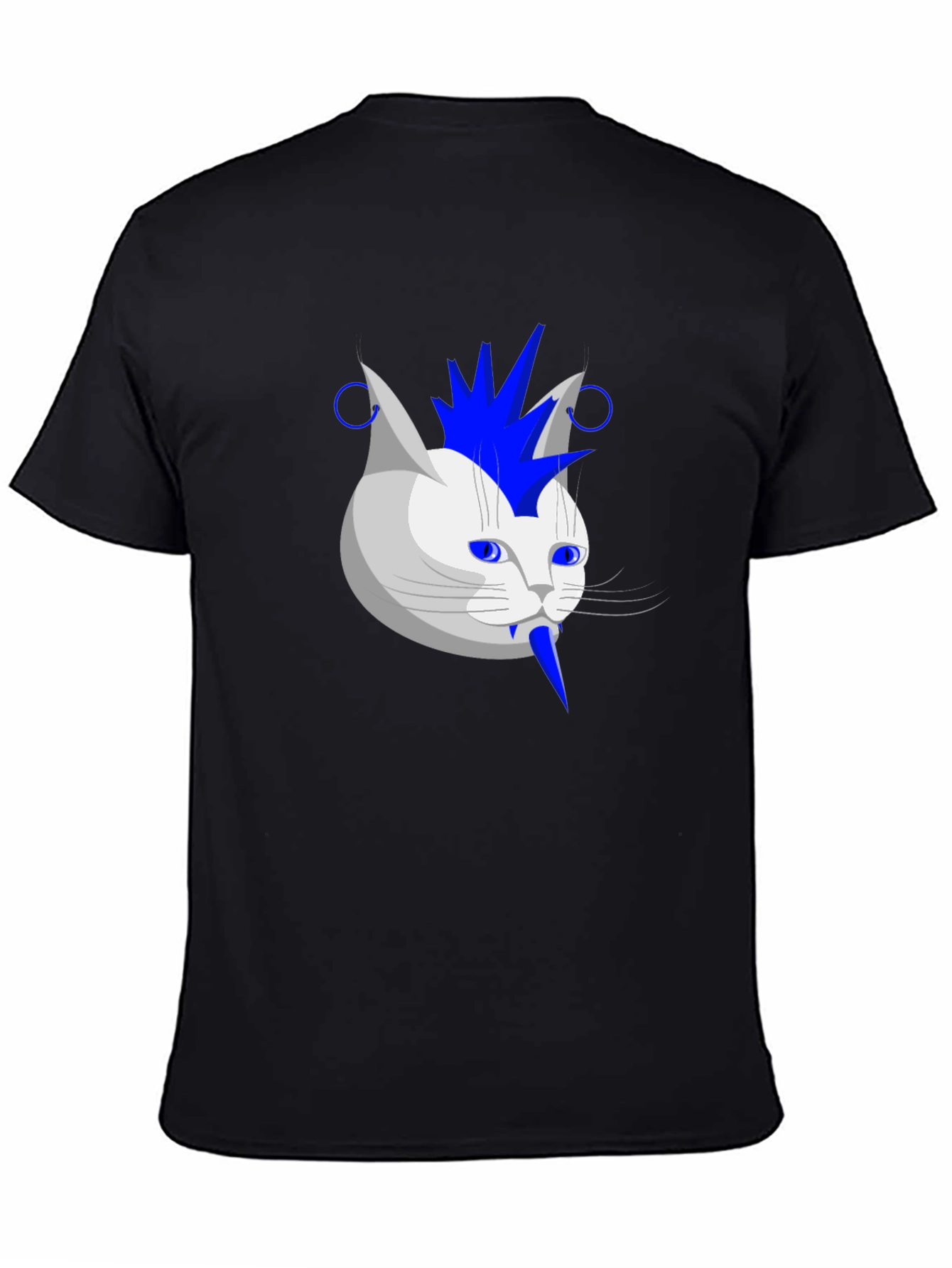Punk Rock Cat Graphic Tee - Black Cotton T-Shirt