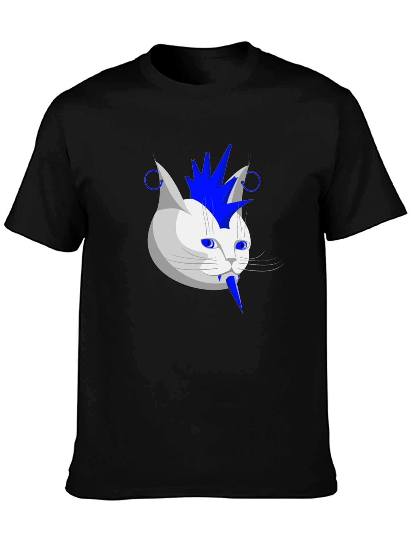 Punk Rock Cat Graphic Tee - Black Cotton T-Shirt