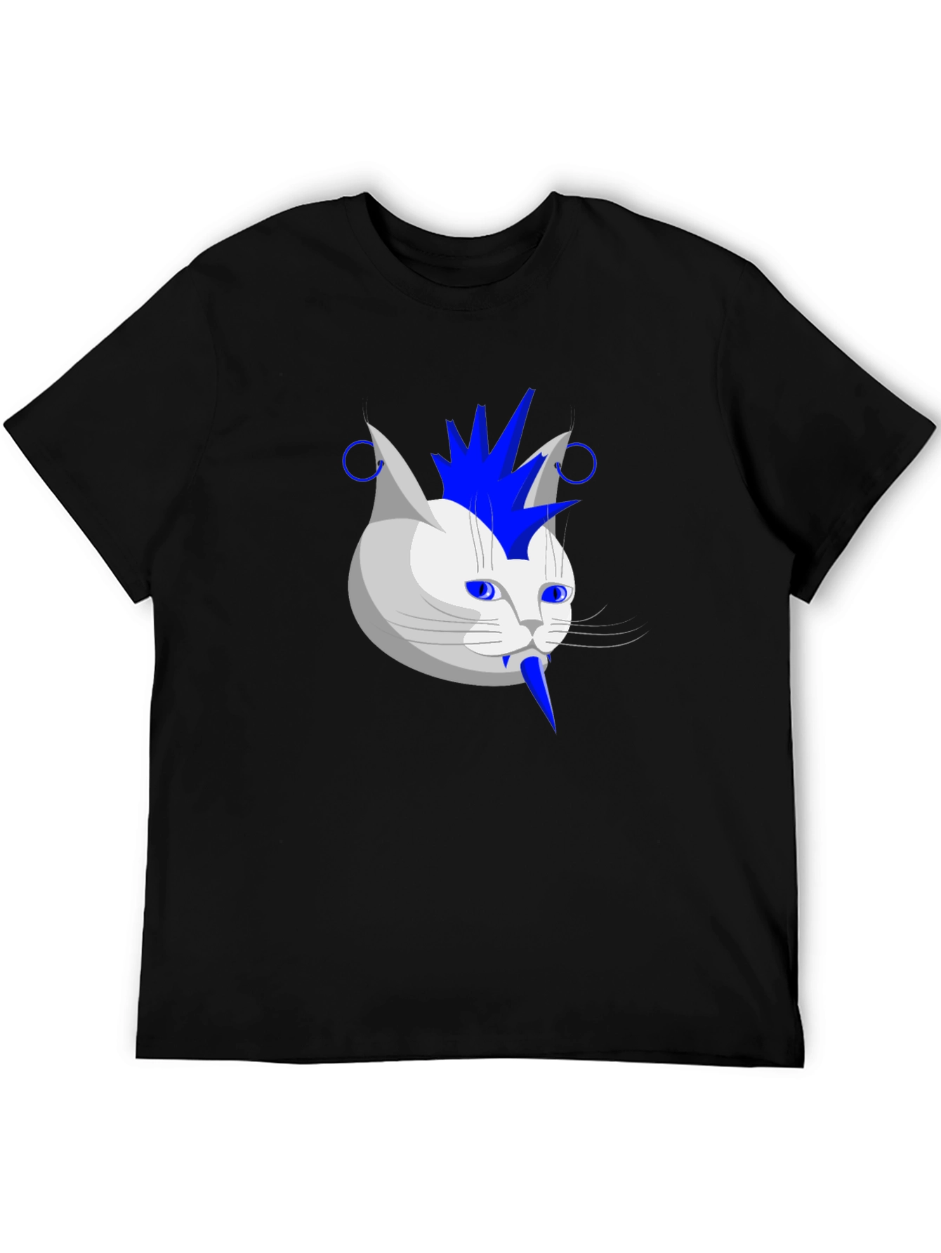 Punk Rock Cat Graphic Tee - Black Cotton T-Shirt