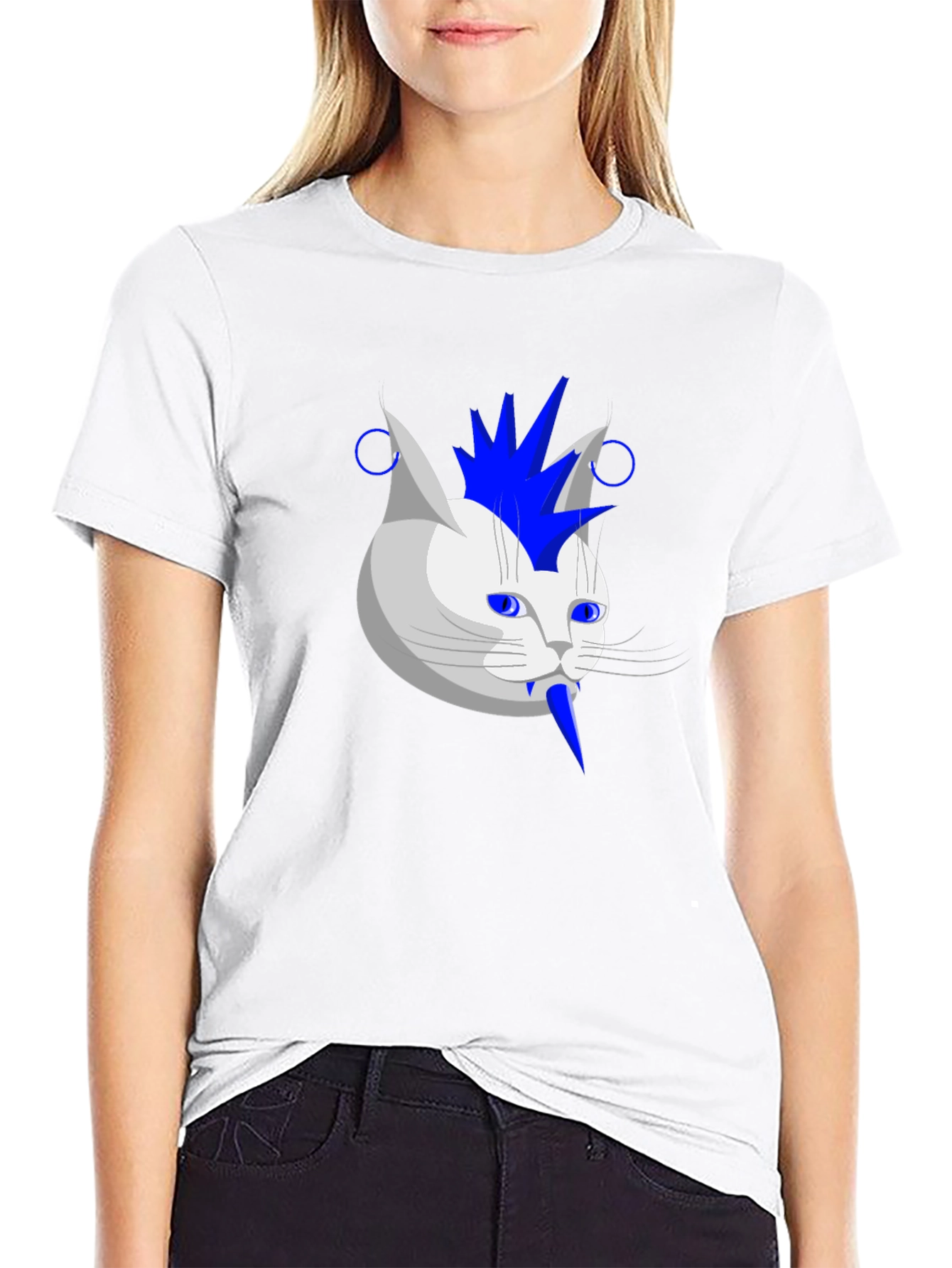 Punk Rock Cat Graphic Tee - Black Cotton T-Shirt