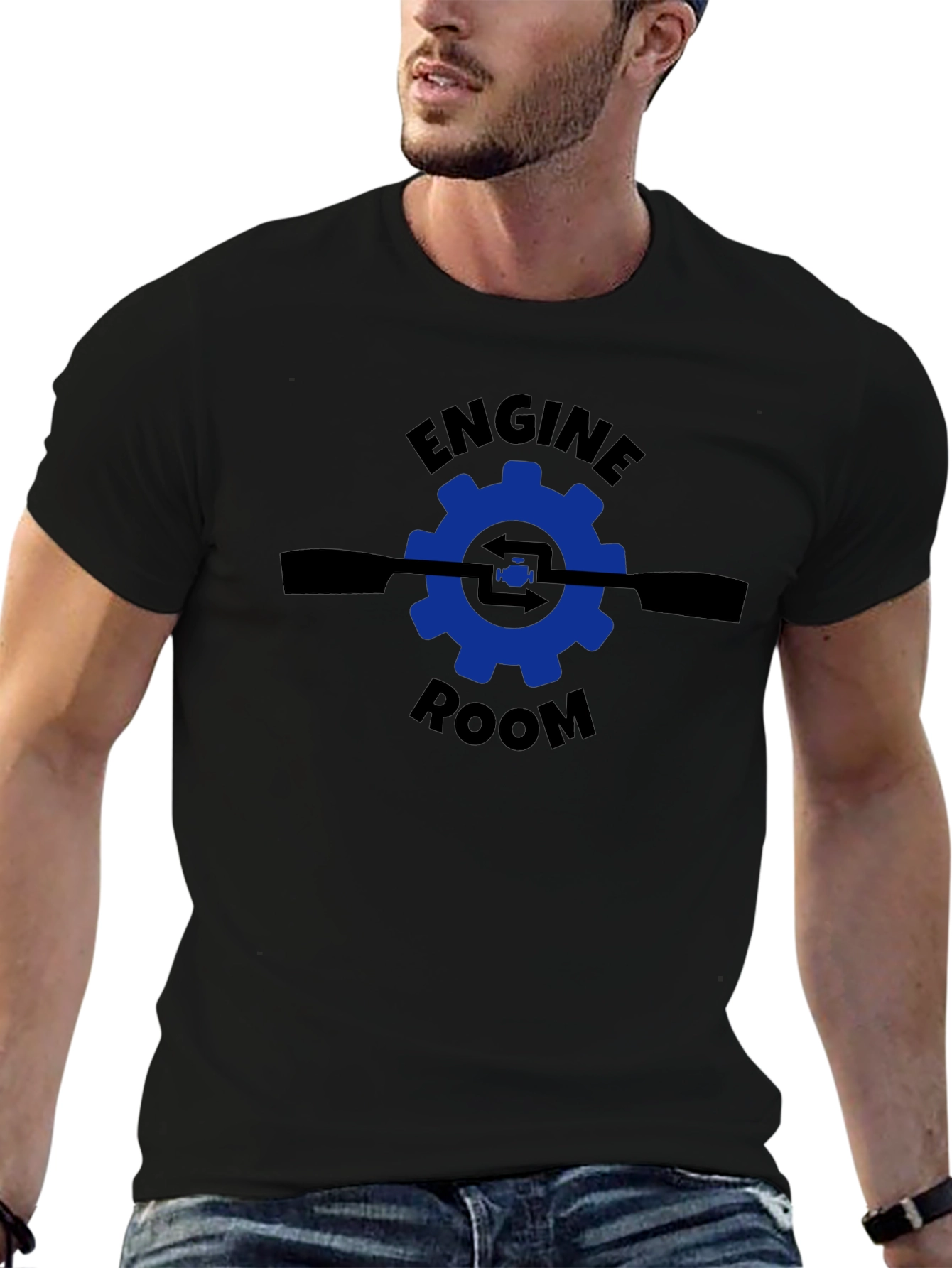 Engine Room Graphic Tee - Black Crew Neck T-Shirt