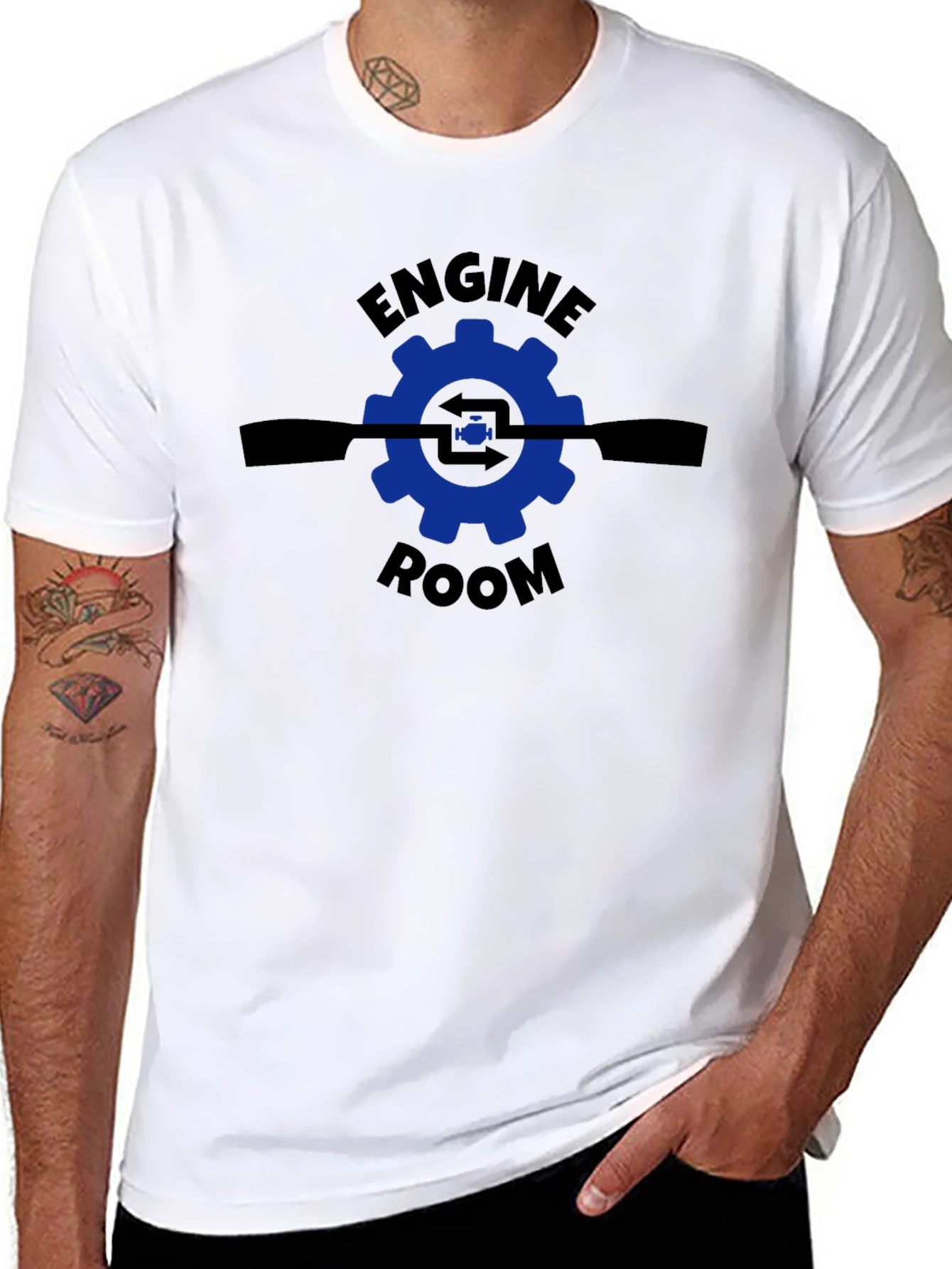 Engine Room Graphic Tee - Black Crew Neck T-Shirt