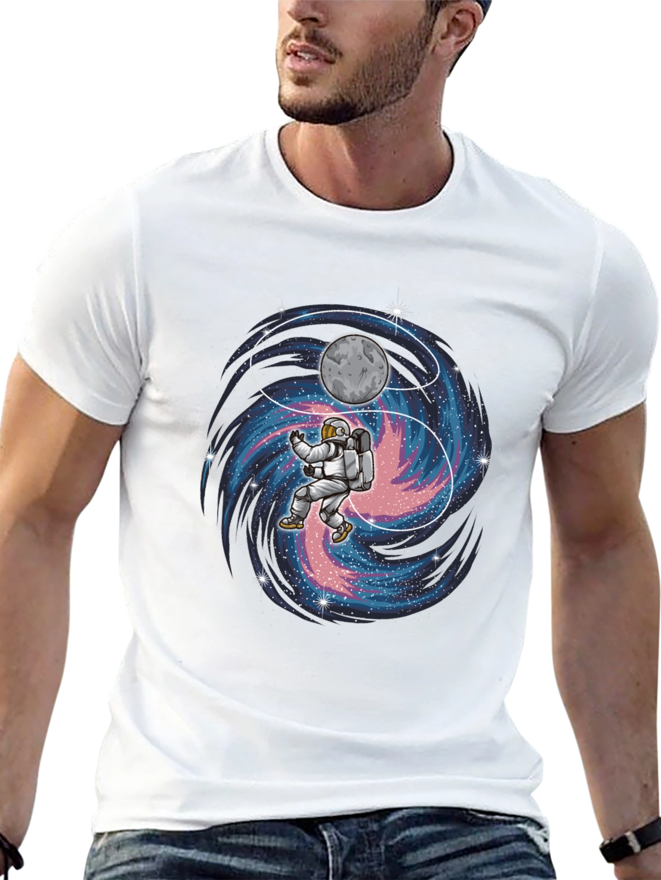 Astronaut Yin Yang Galaxy Graphic T-Shirt