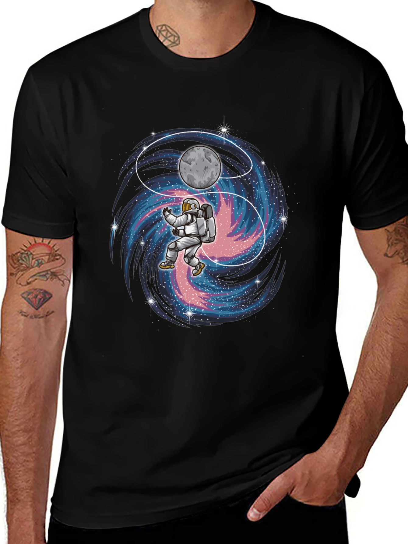 Astronaut Yin Yang Galaxy Graphic T-Shirt