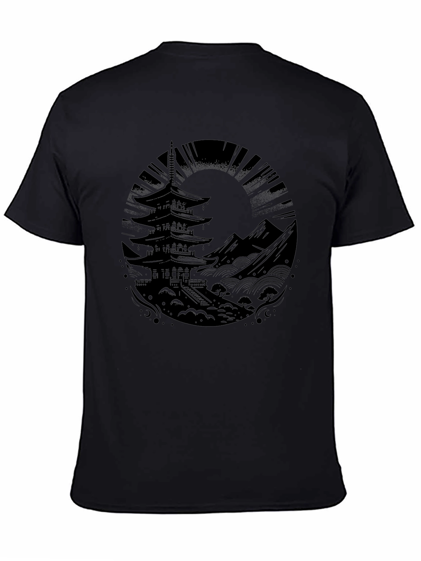Mens Black Pagoda Graphic Tee