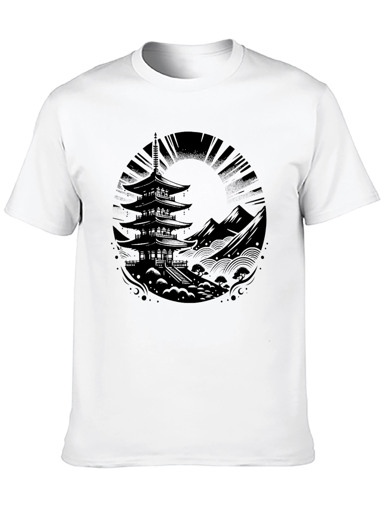 Mens Black Pagoda Graphic Tee