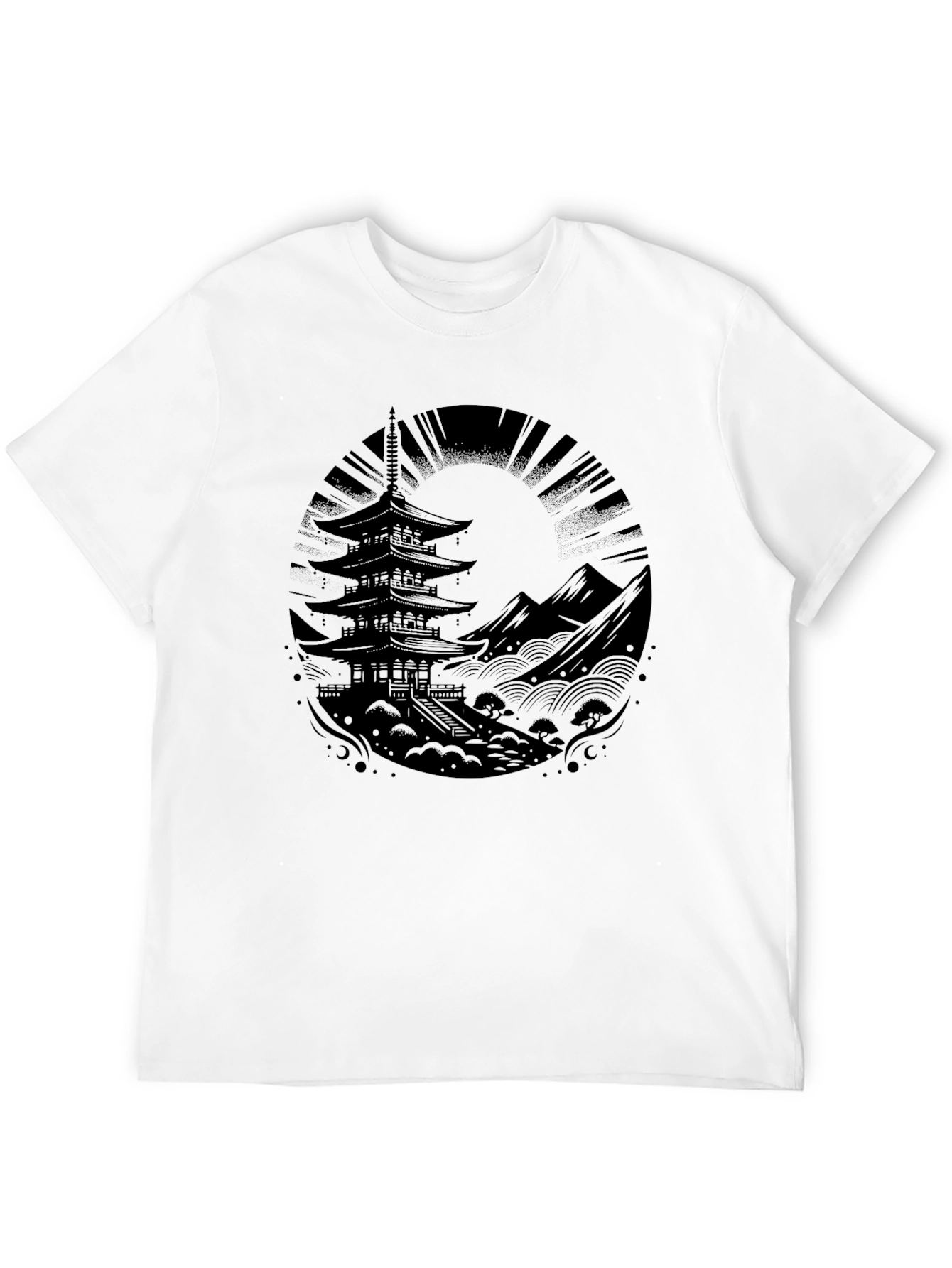 Mens Black Pagoda Graphic Tee